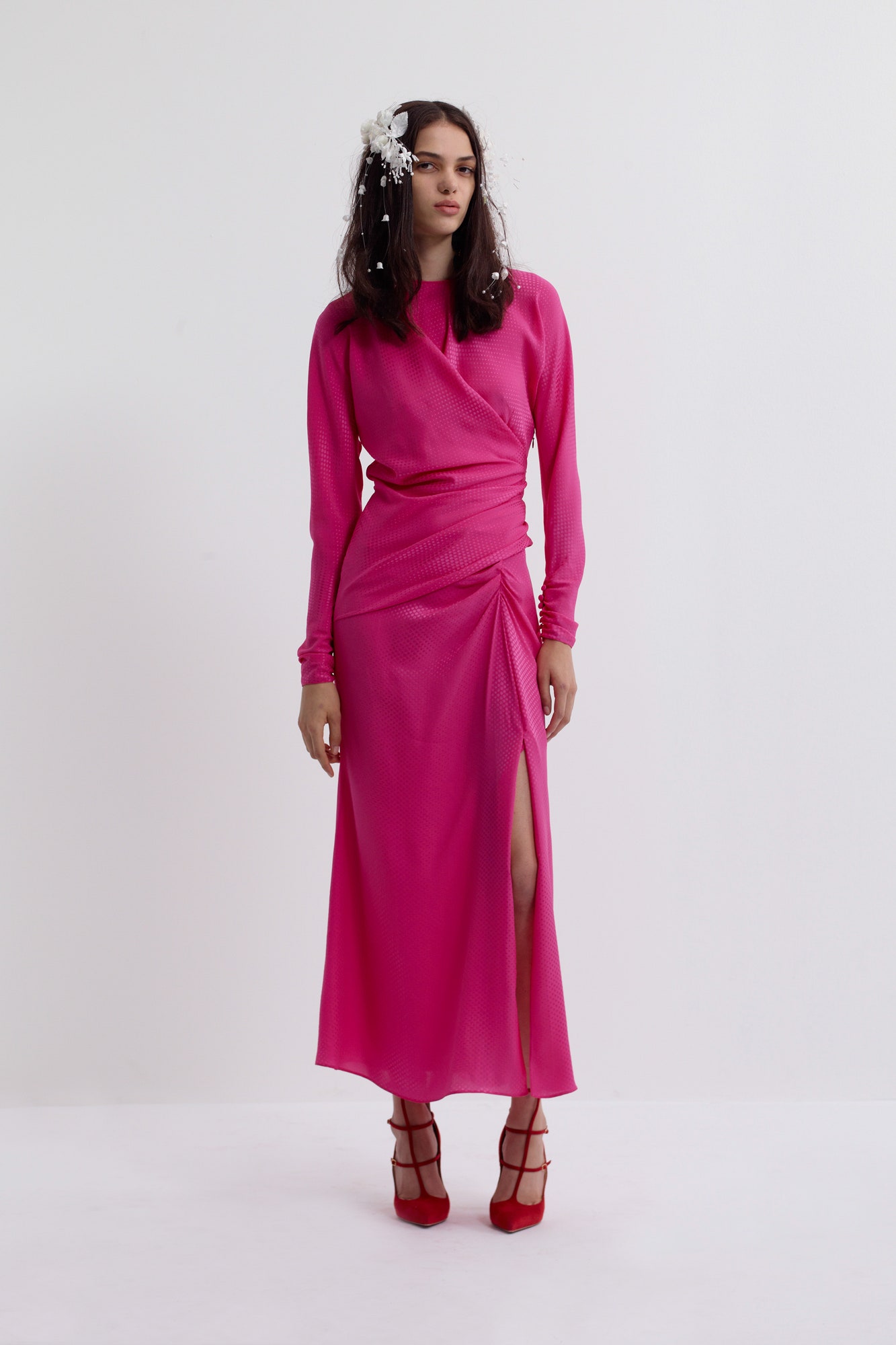 fitted pink mesh dress