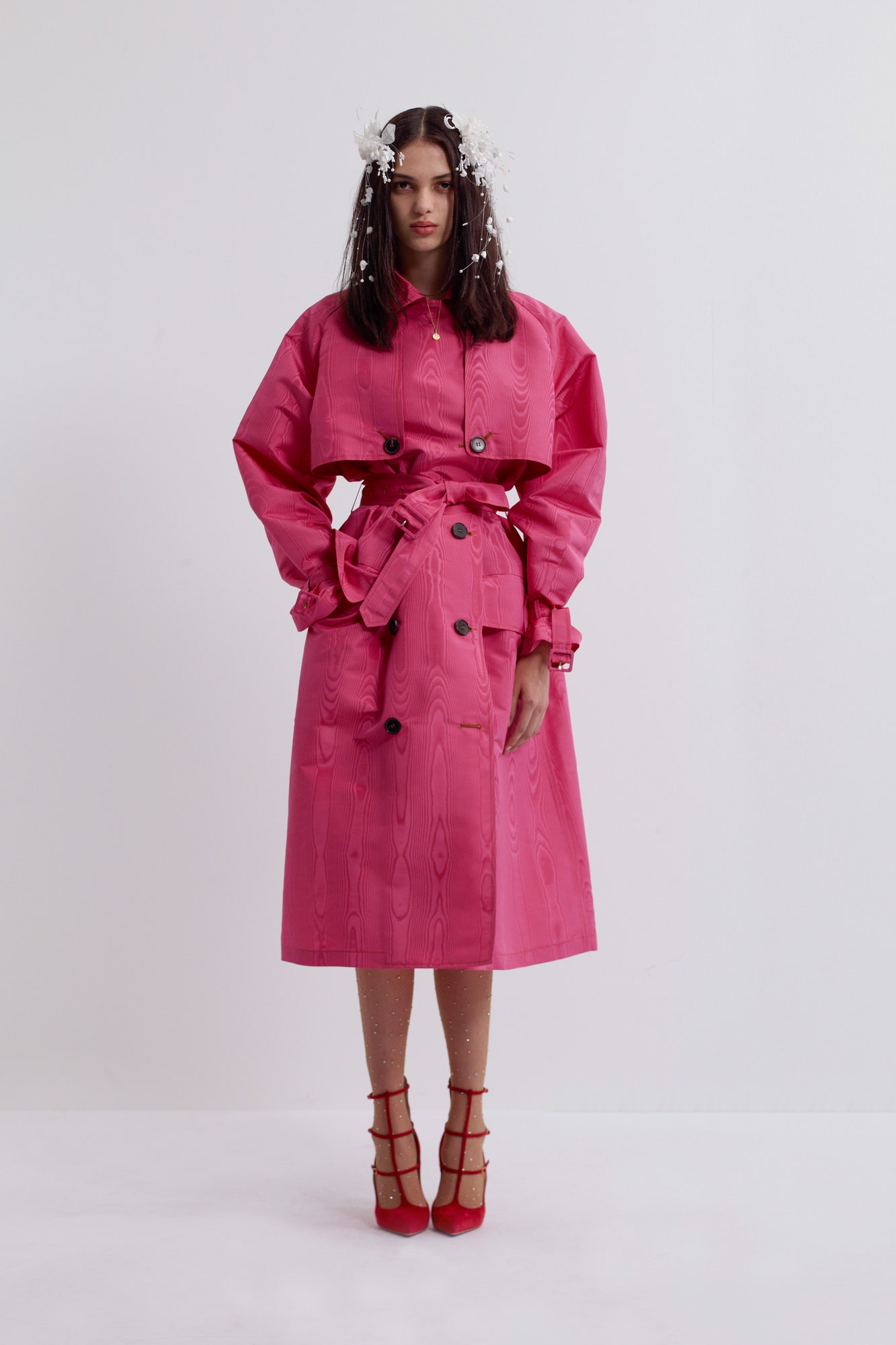 pink vinyl trench coat