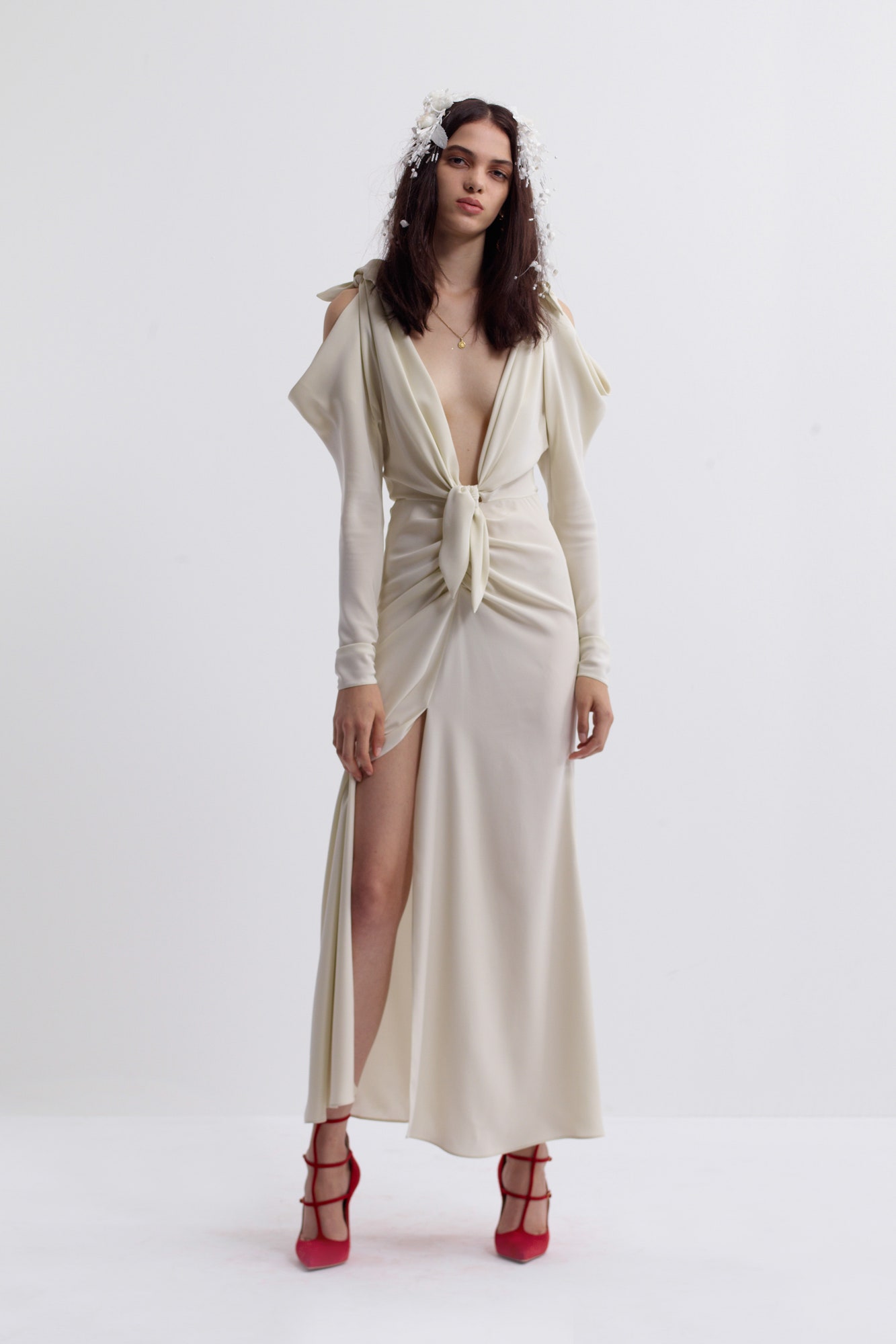 ivory silk fitted dress