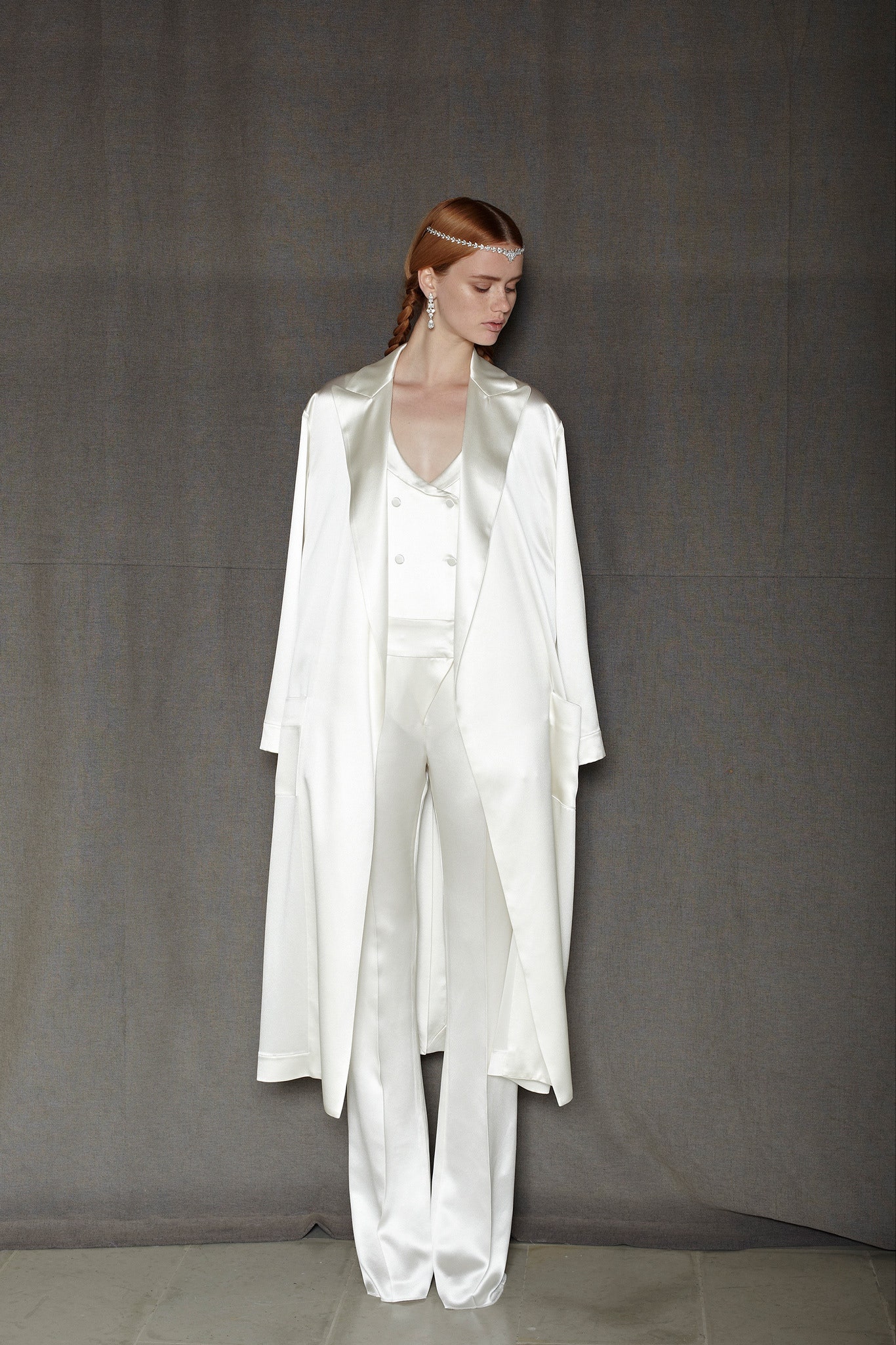 white silk coat and suit