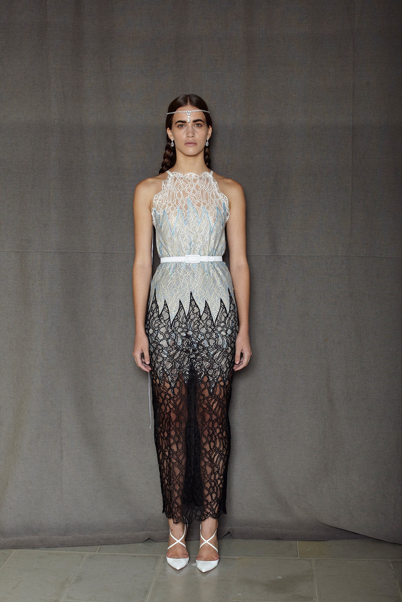 black and white lace gown