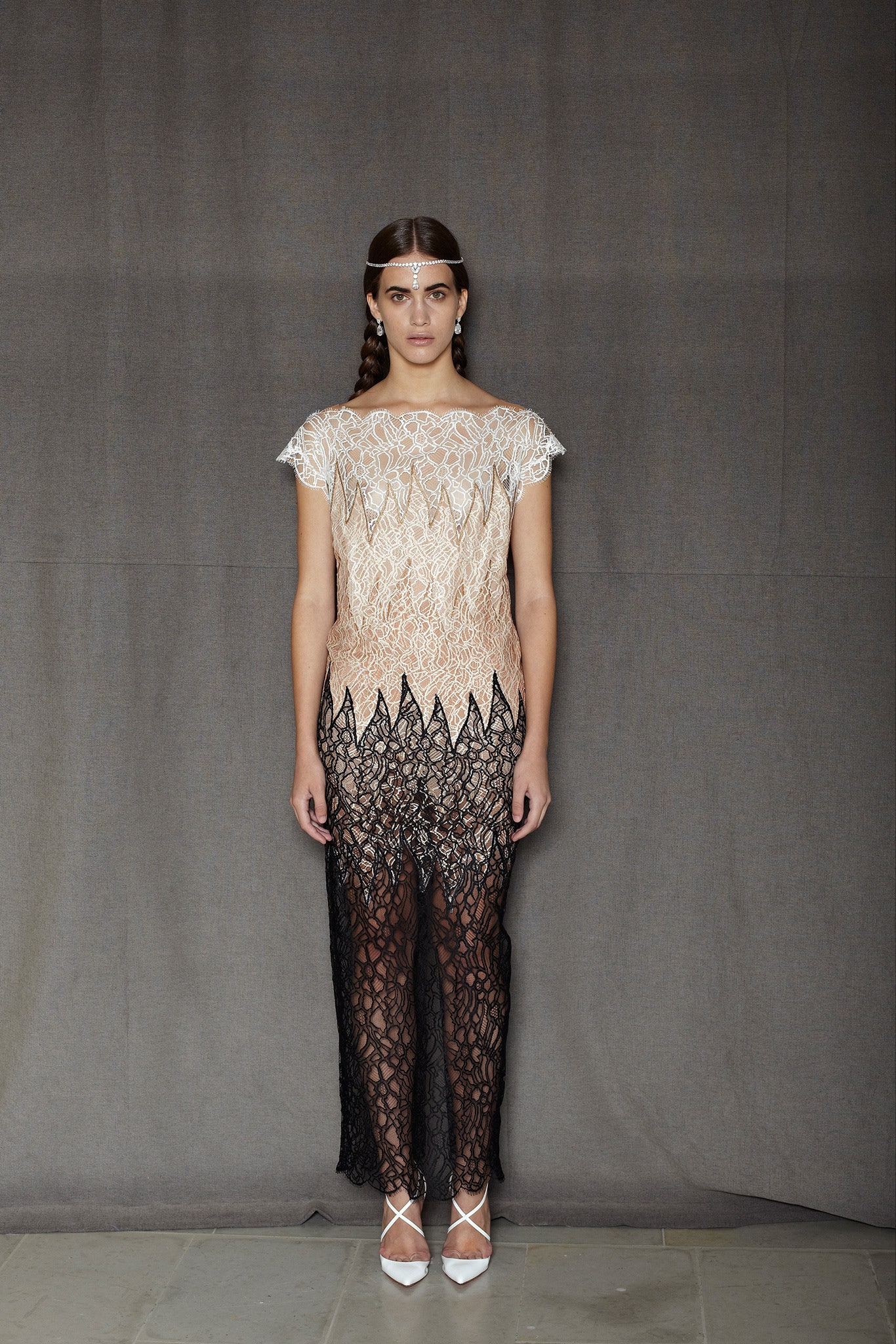 black and beige lace dress