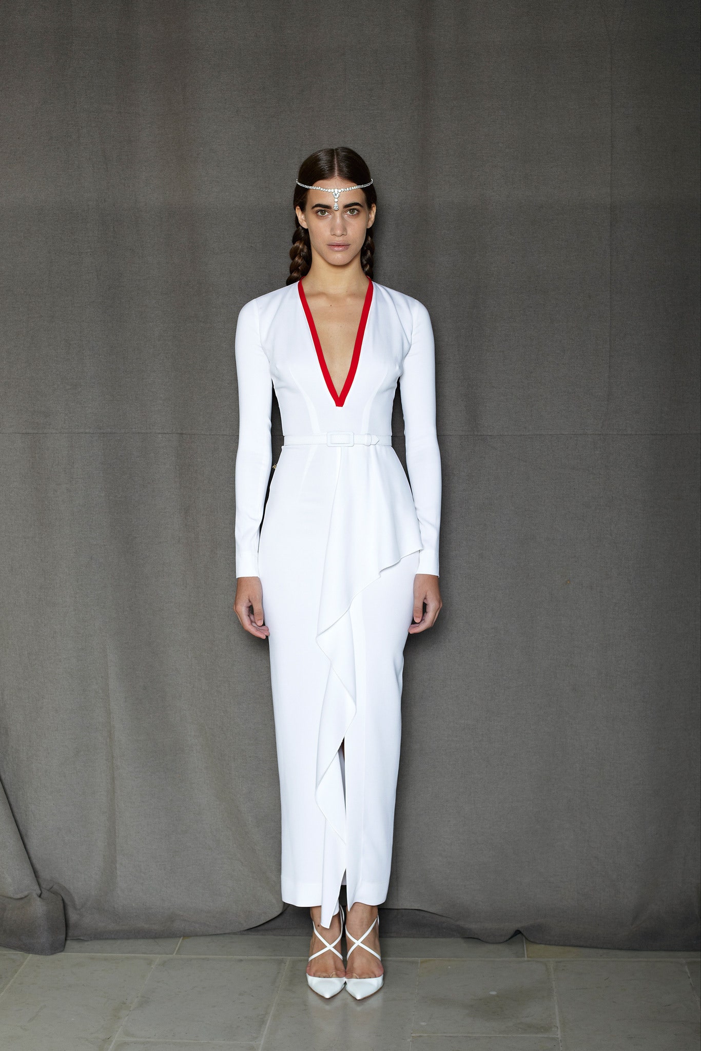 white silk fitted dress