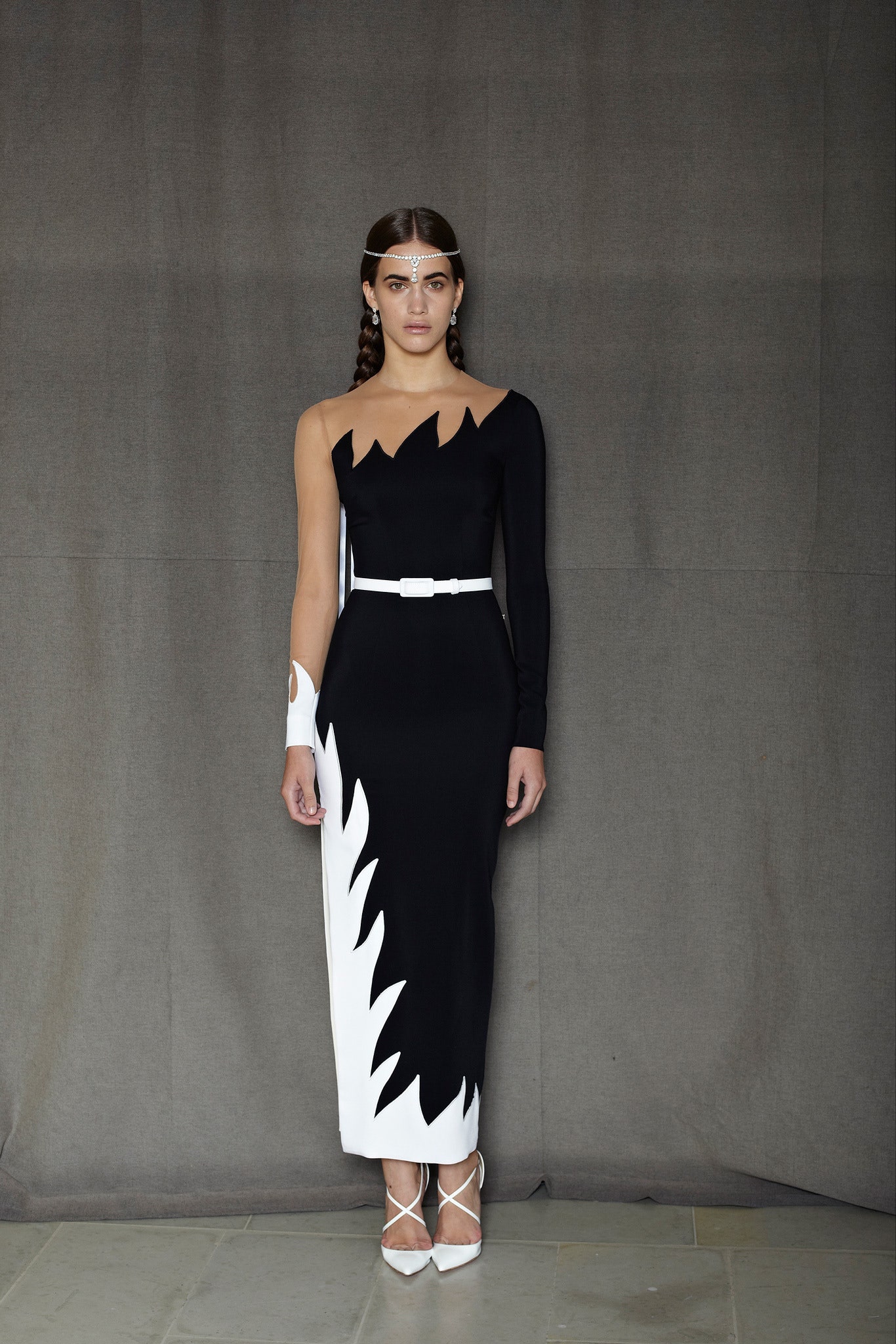 black and white asymmetric dress
