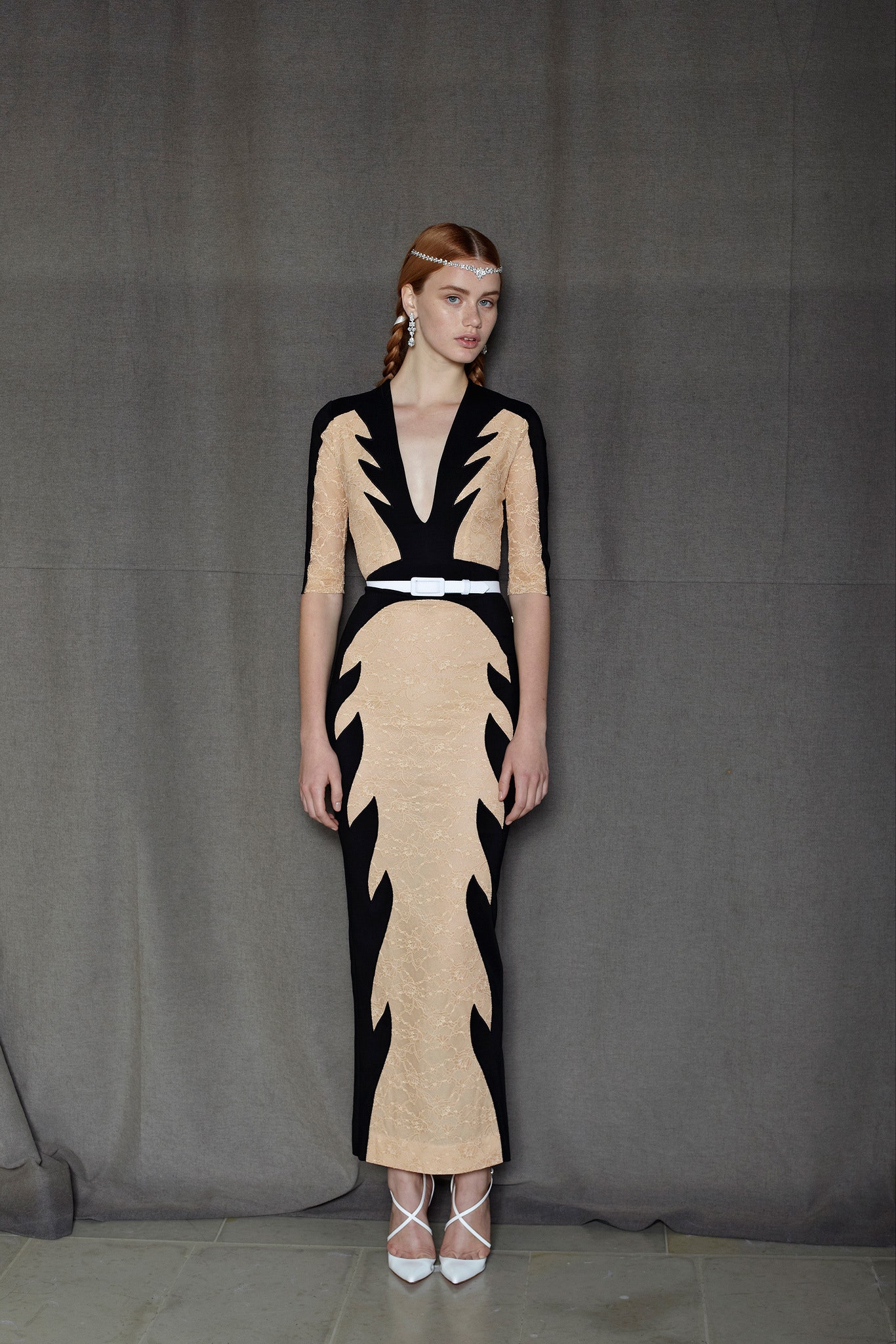 fitted black and beige dress