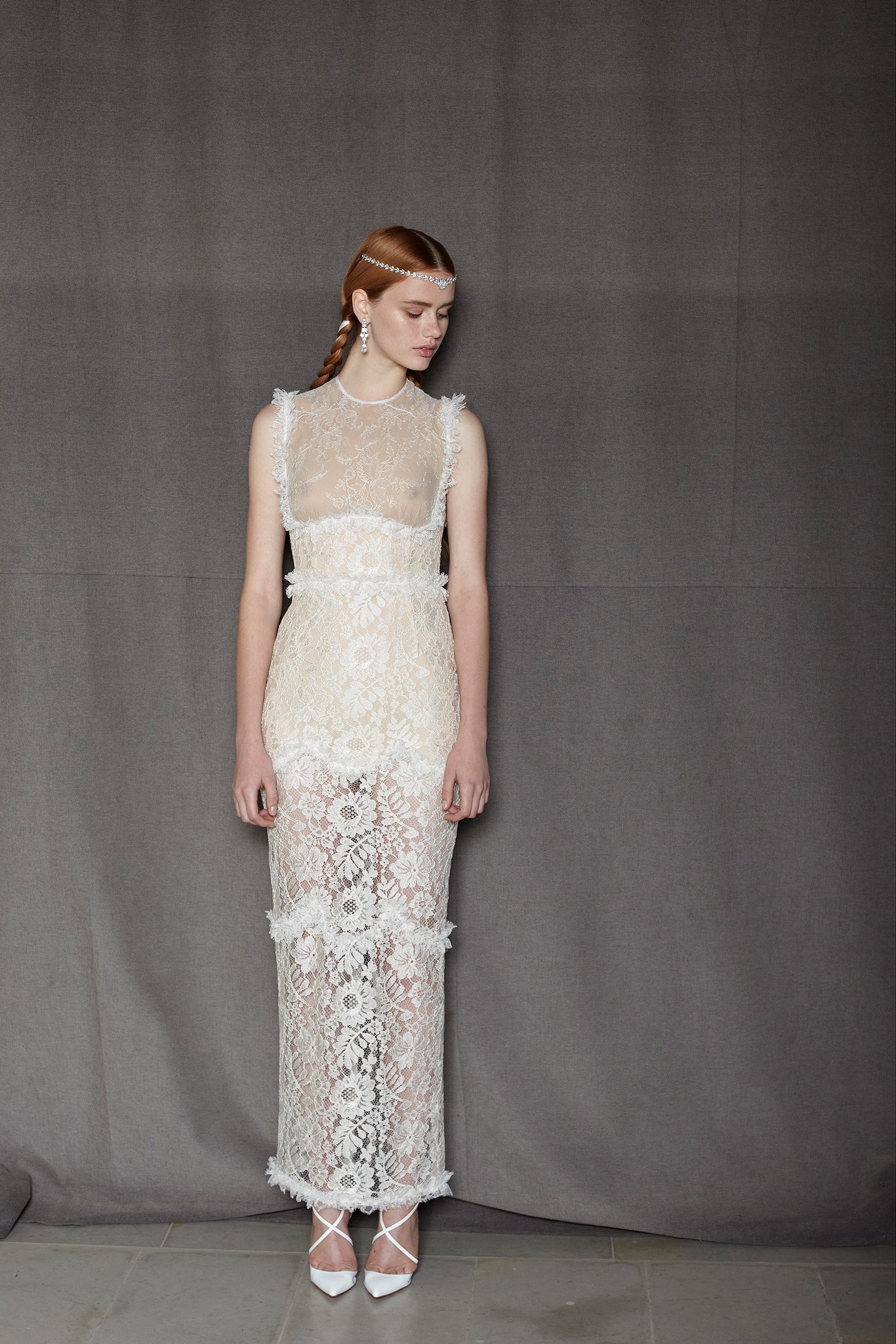 white lace fitted gown