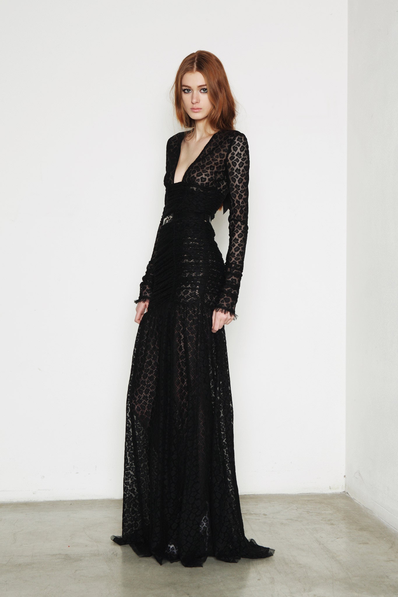 black lace fitted gown