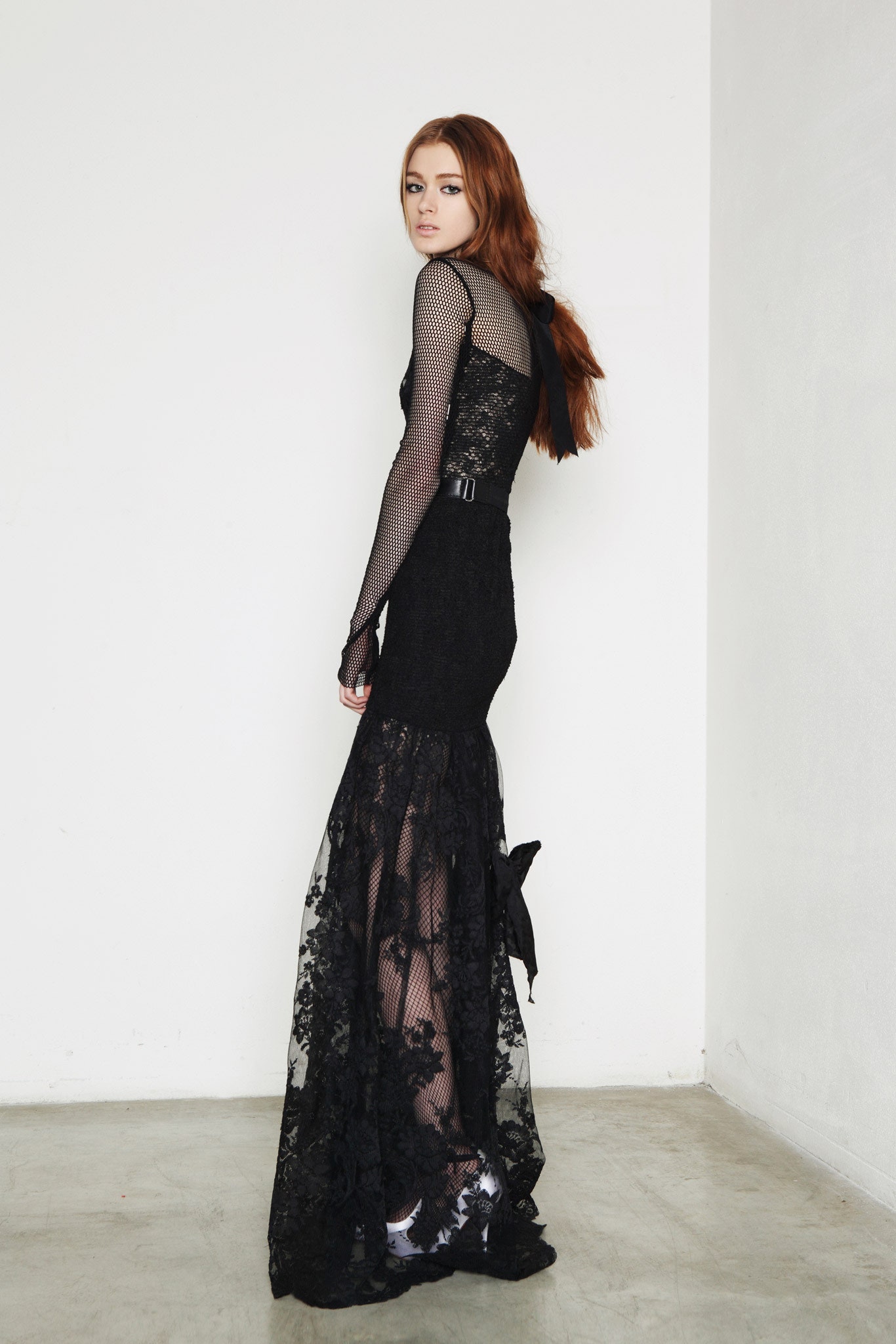 black lace fitted gown