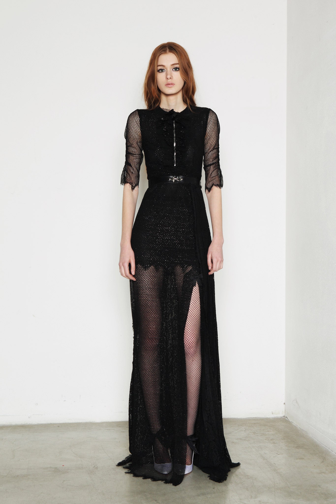 black lace long-sleeve maxi dress