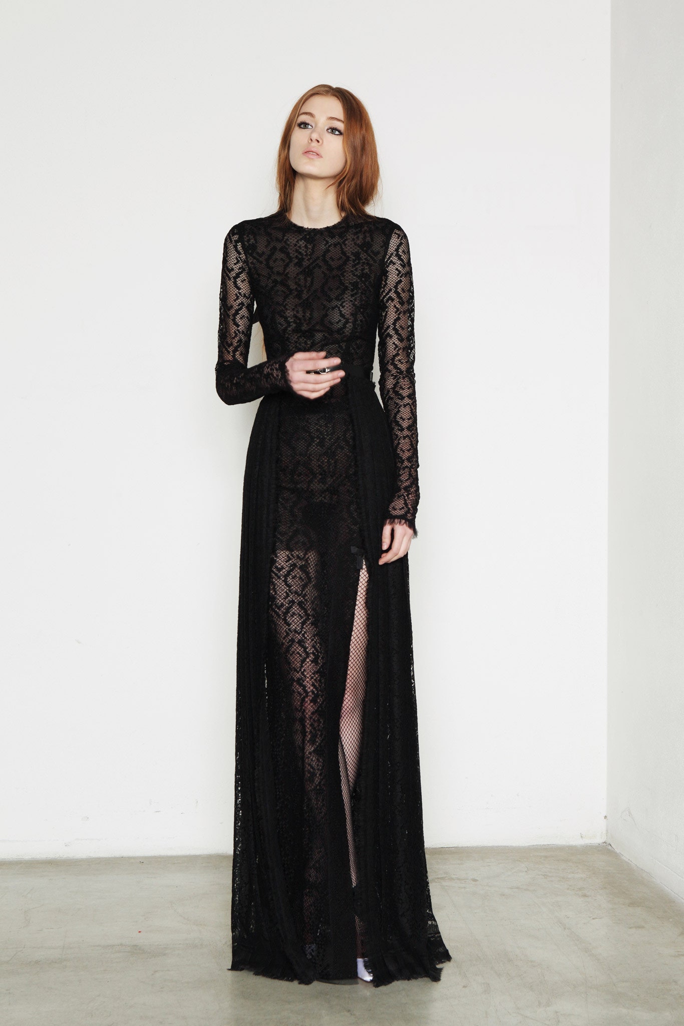 black lace fitted gown