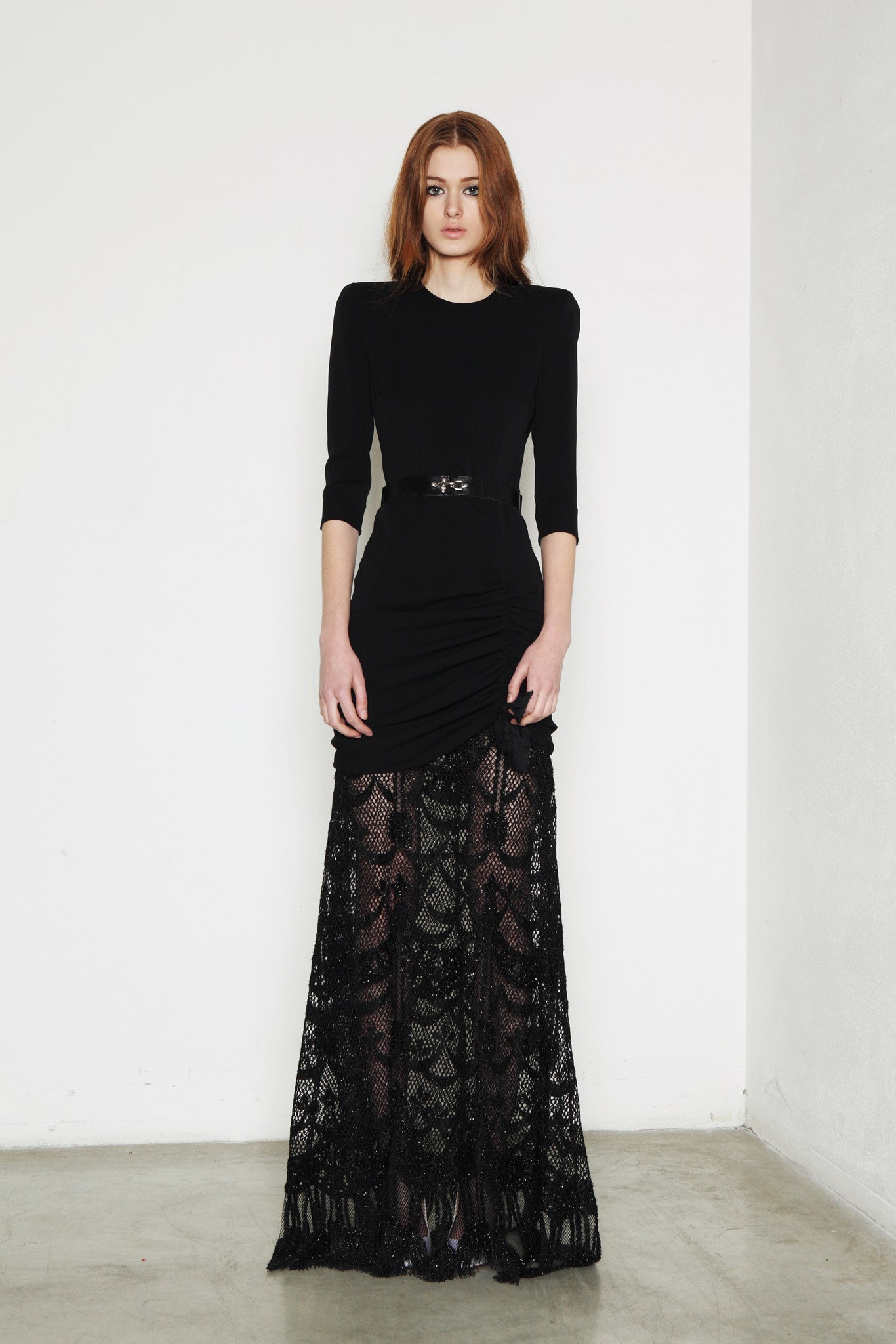 black lace fitted maxi dress