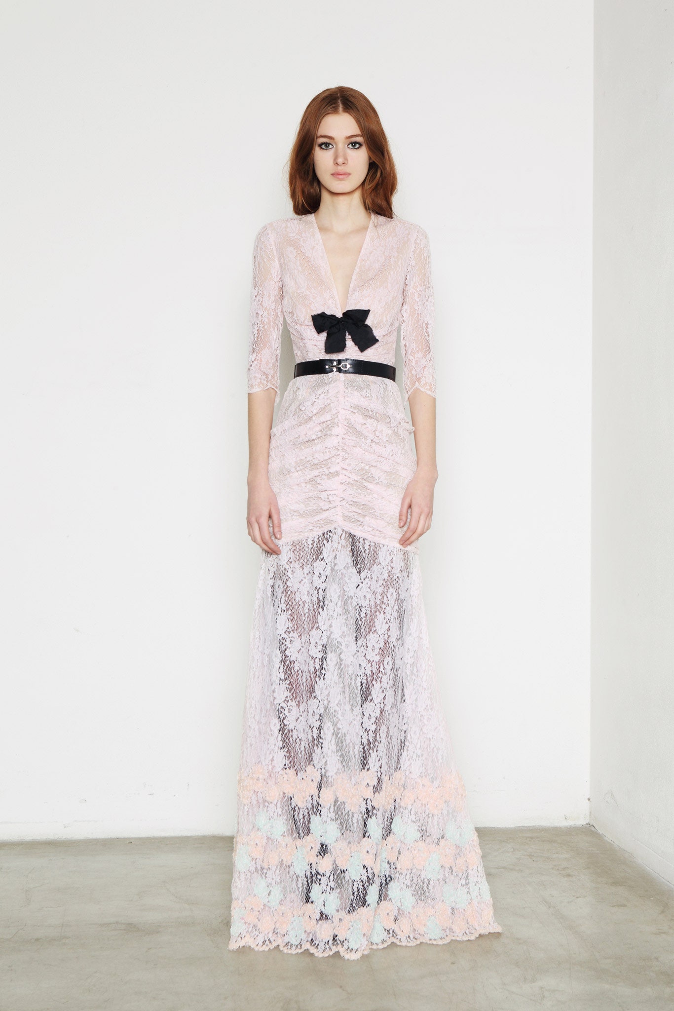 pink lace fitted gown