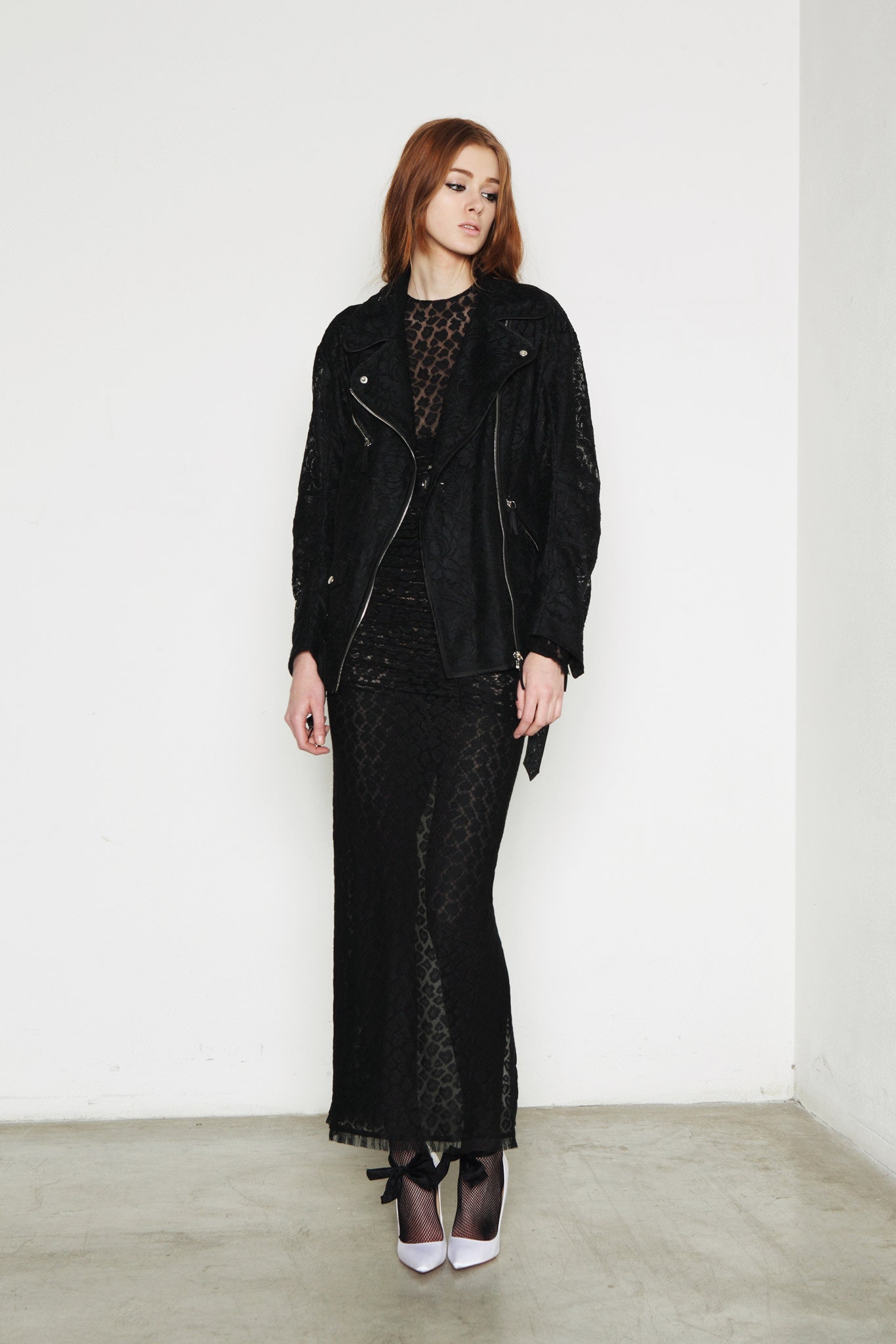 black lace sleeveless v-neck fitted tiered sheer dress