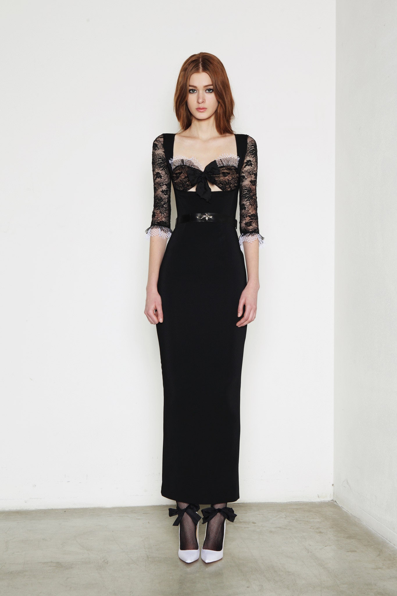 black fitted lace dress