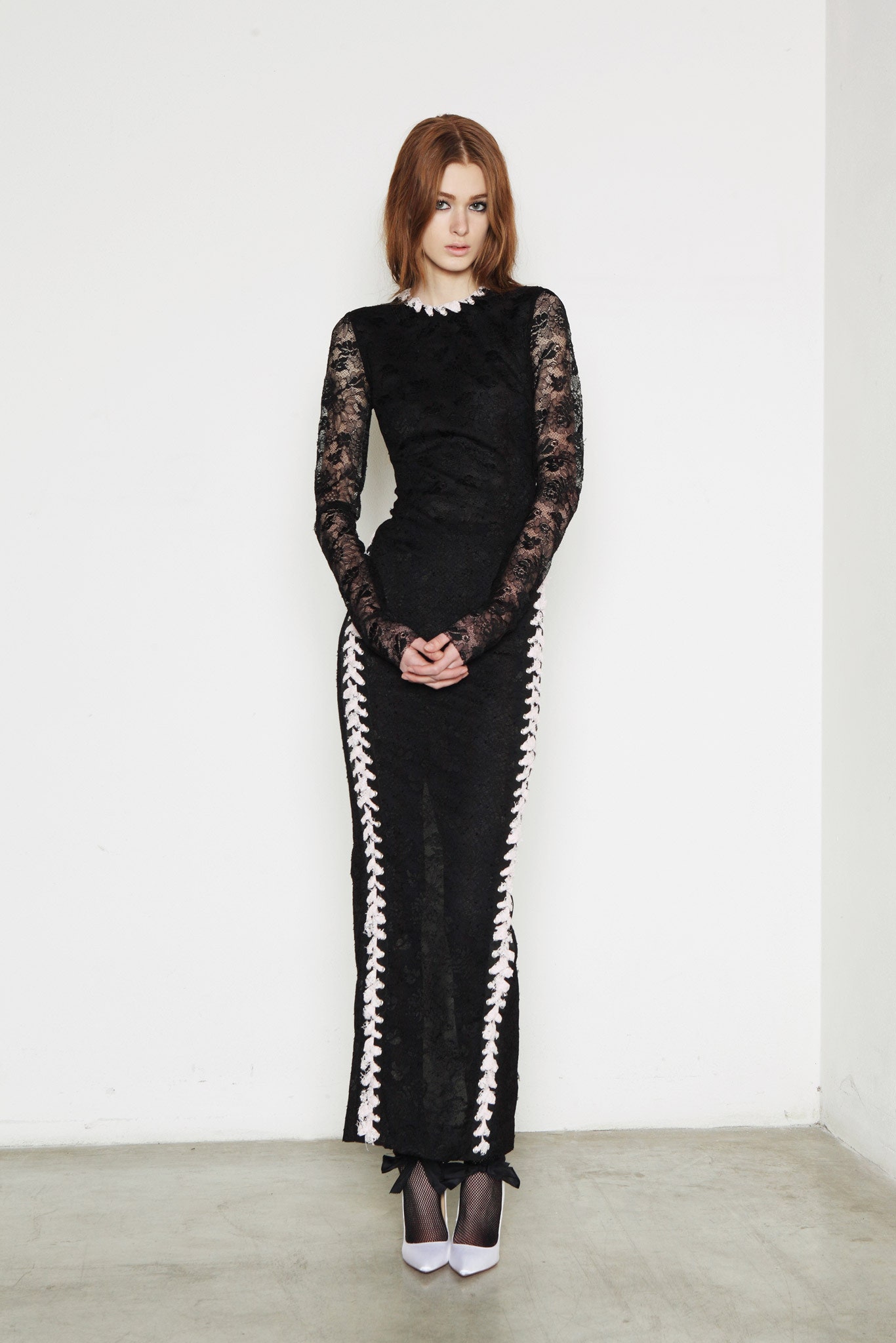 black lace long-sleeve dress
