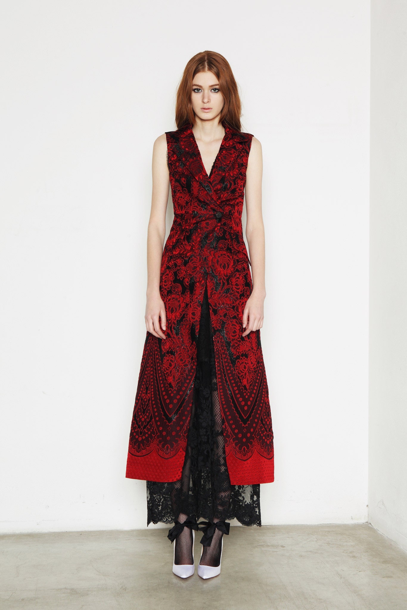 red and black embroidered maxi dress
