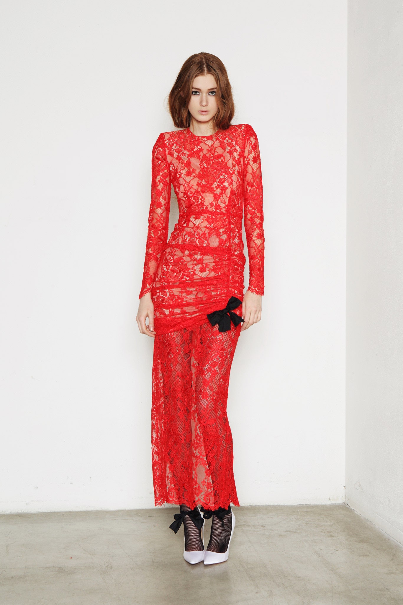 red lace fitted gown