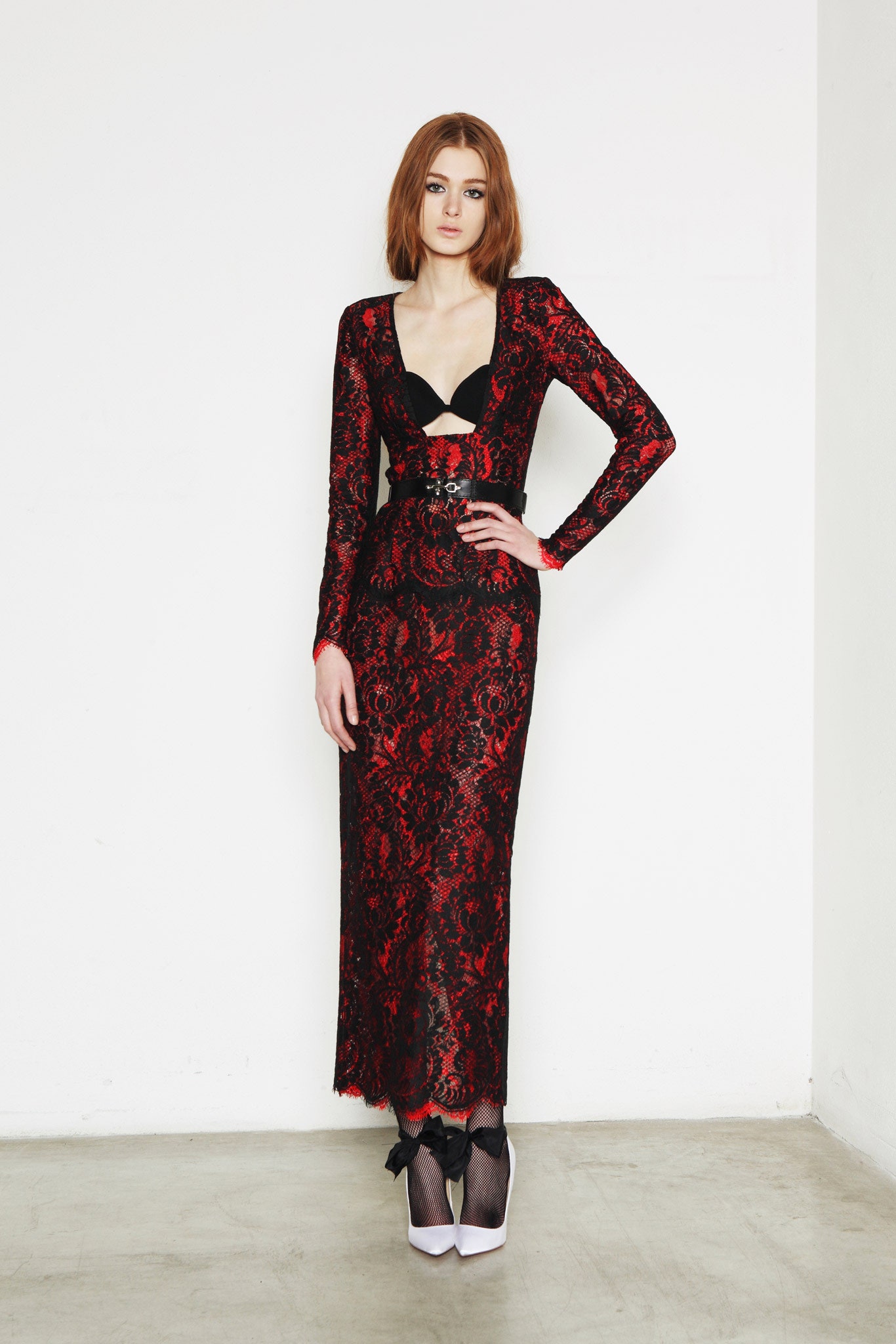 red and black lace gown