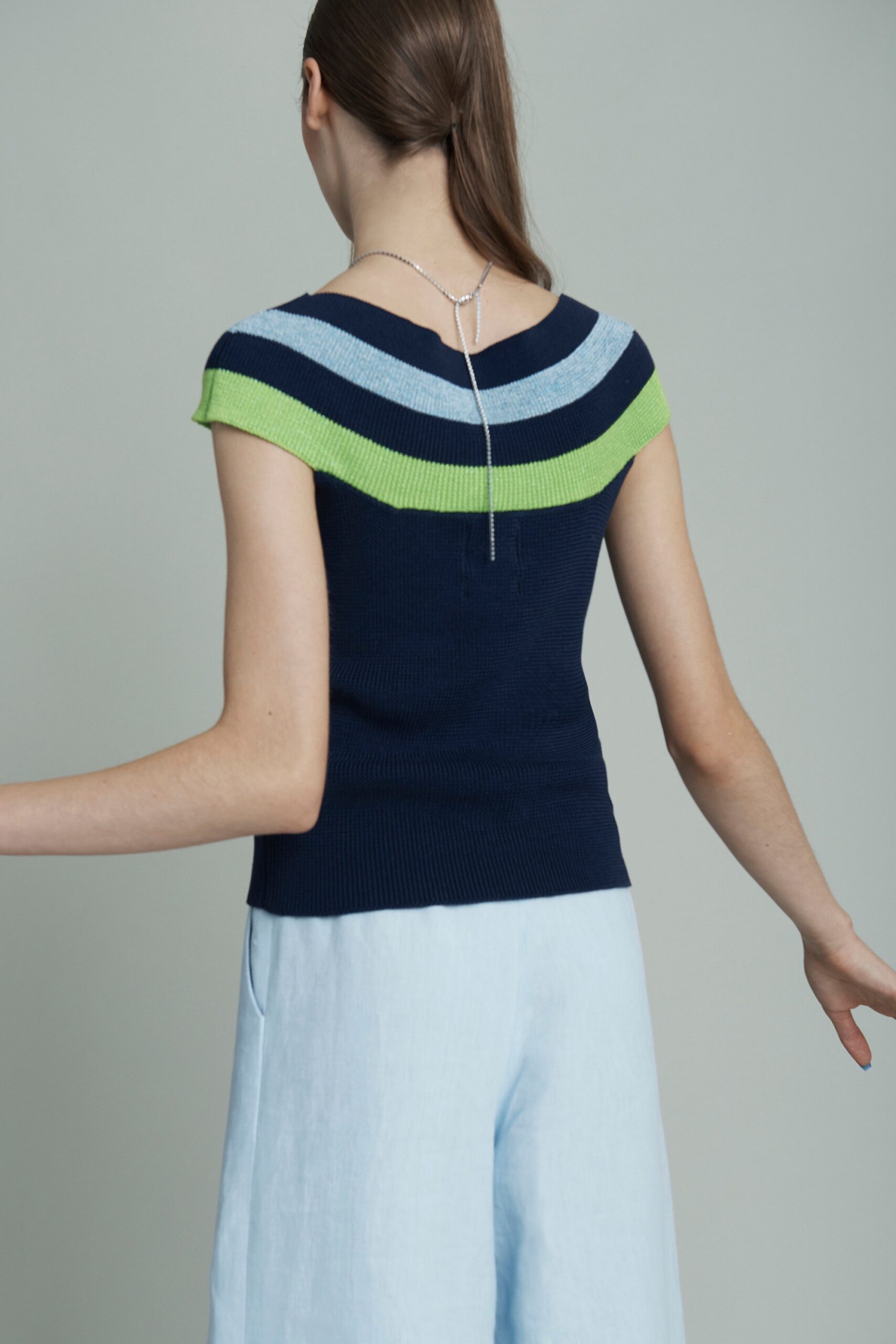 color-blocked fitted top with relaxed pants