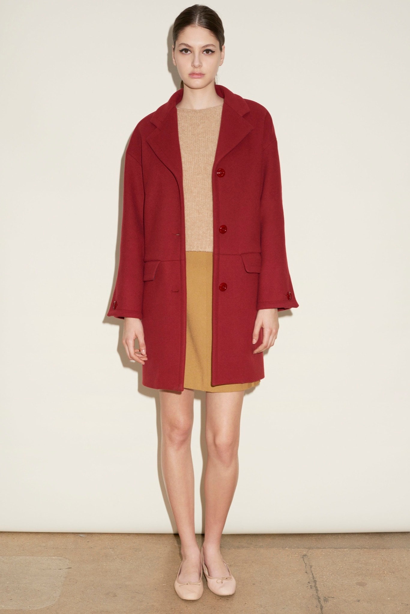 yellow wool fitted a-line short skirt