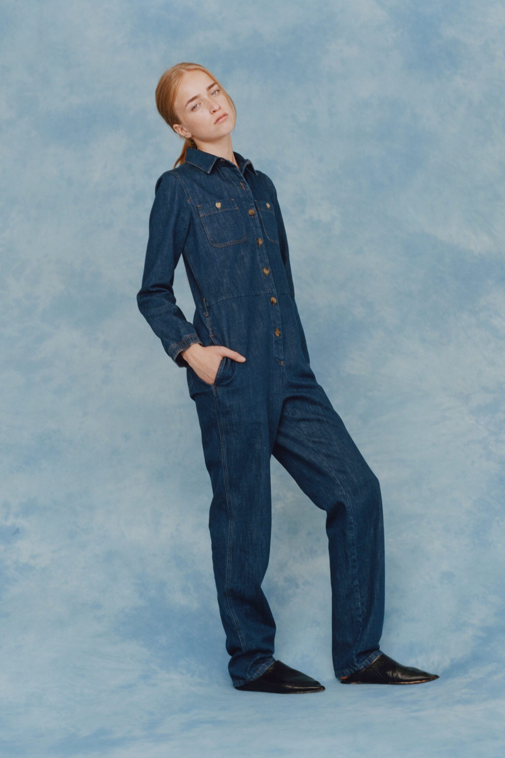 blue denim relaxed jumpsuit