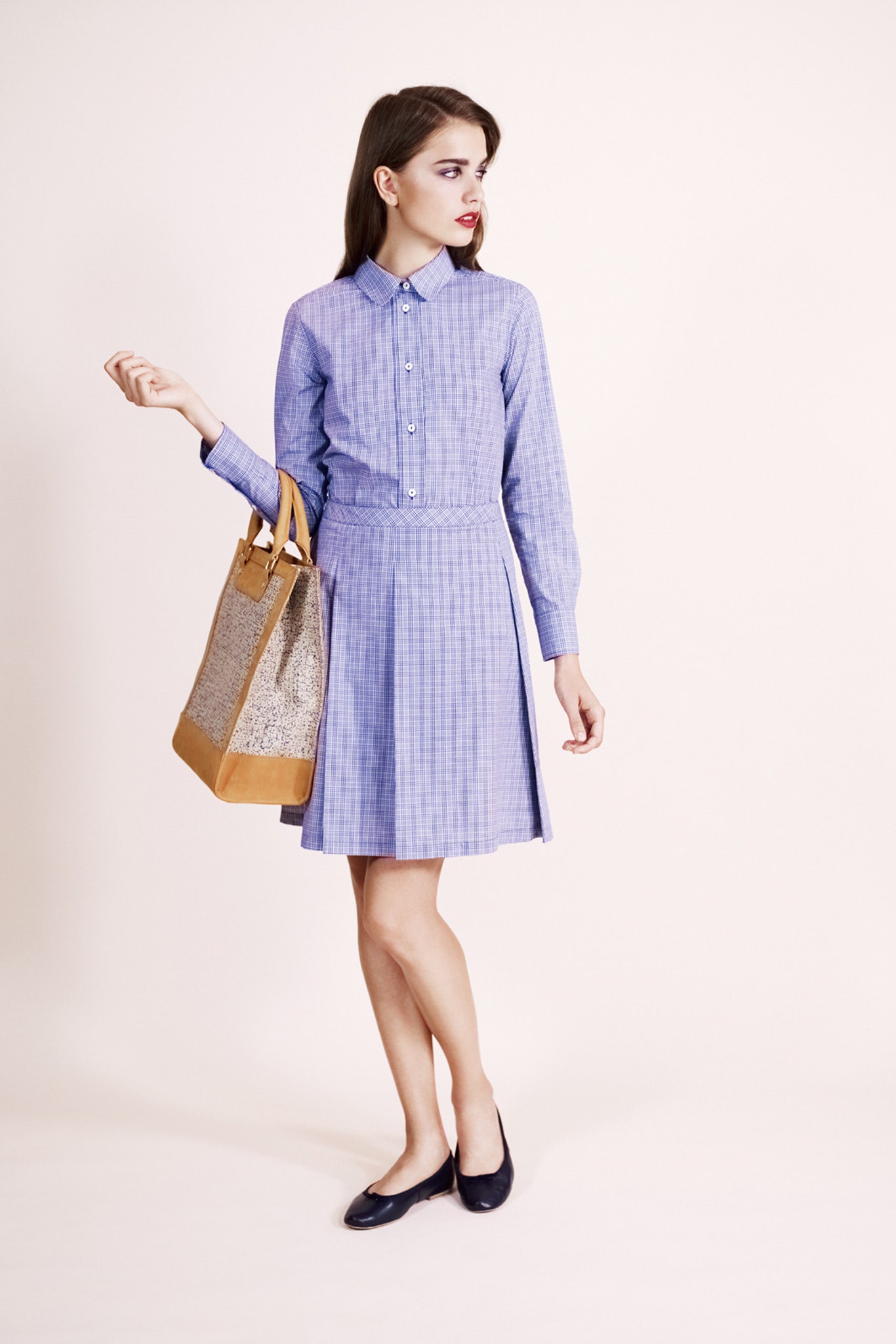 blue and white plaid shirt-dress