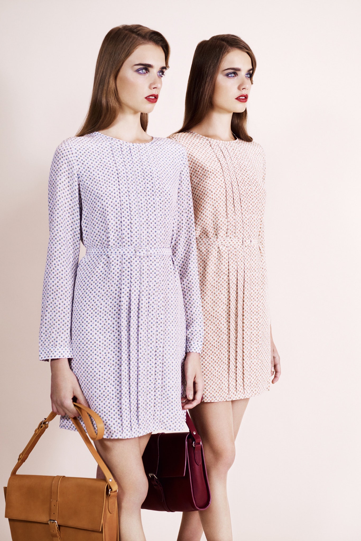 lavender and peach pleated dresses