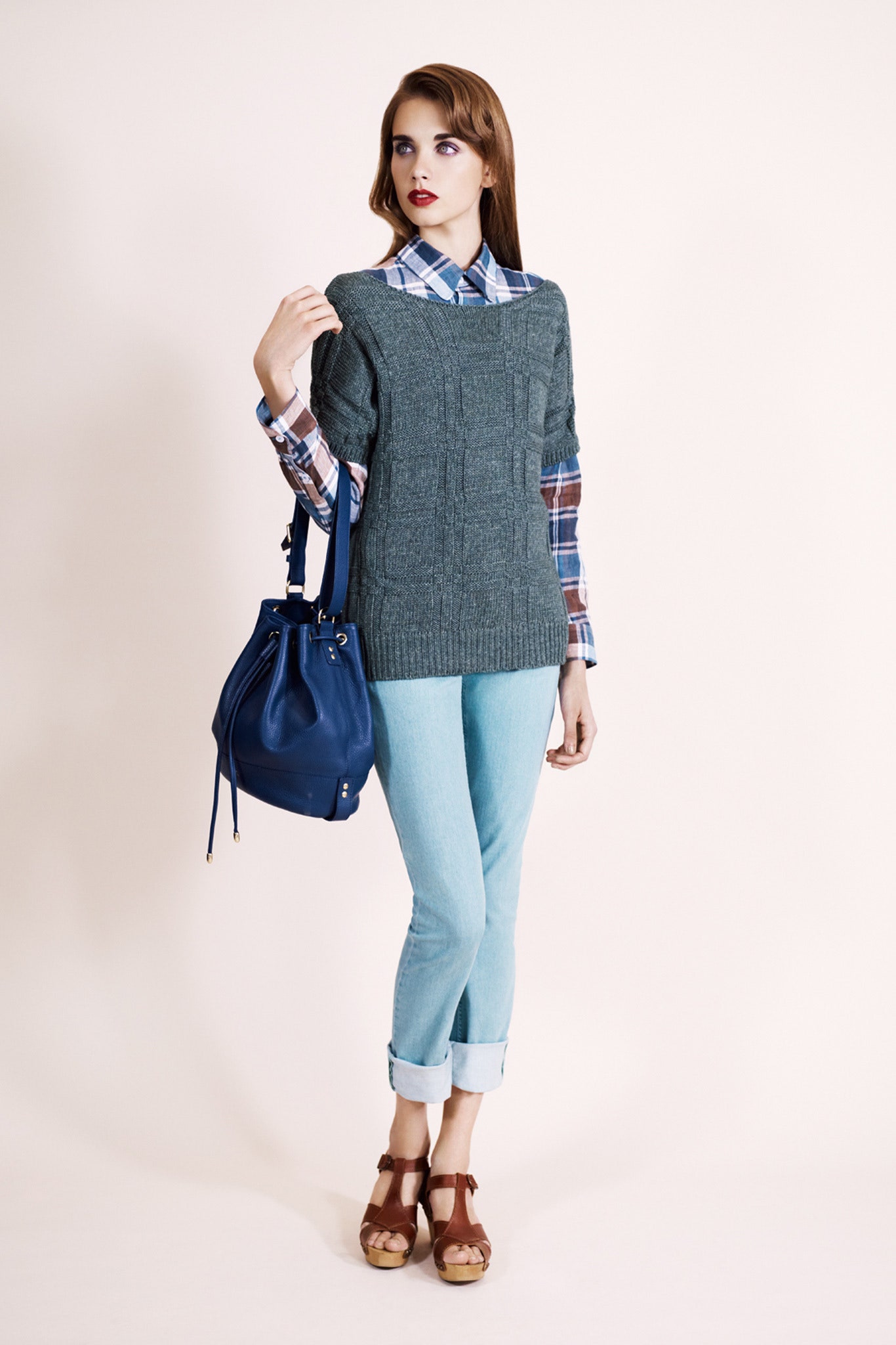 gray wool short-sleeve collared relaxed textured sweater