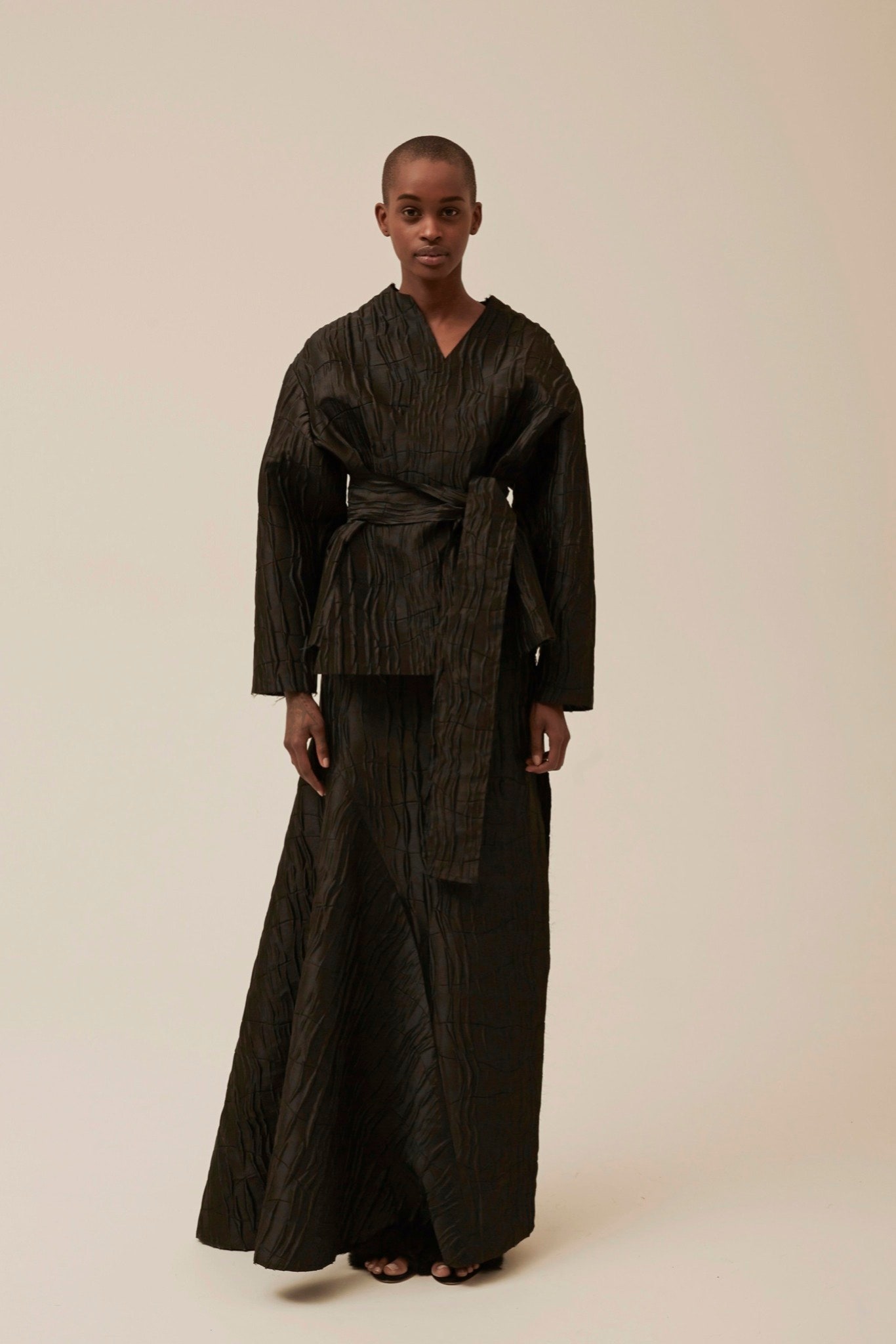 black silk maxi dress with belt