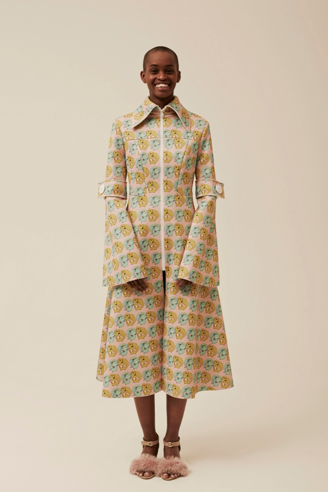 yellow green printed midi dress