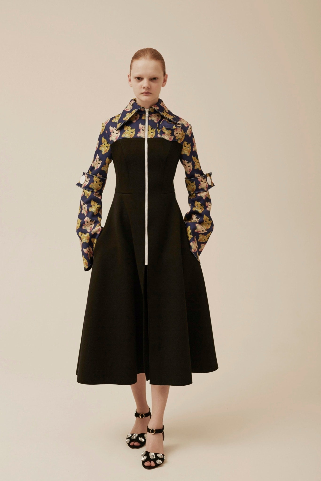 black and blue collared midi dress
