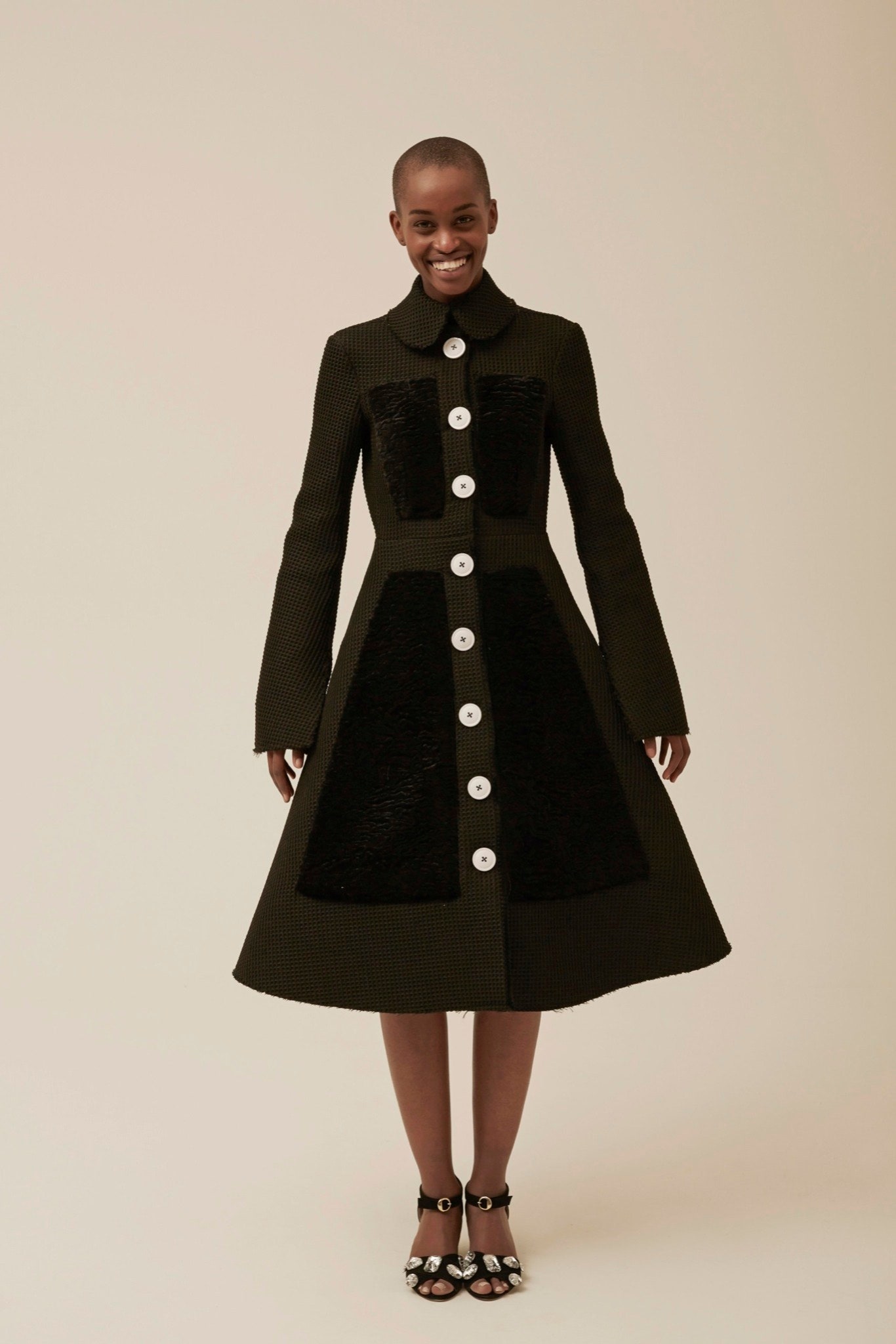 black and green collared midi dress