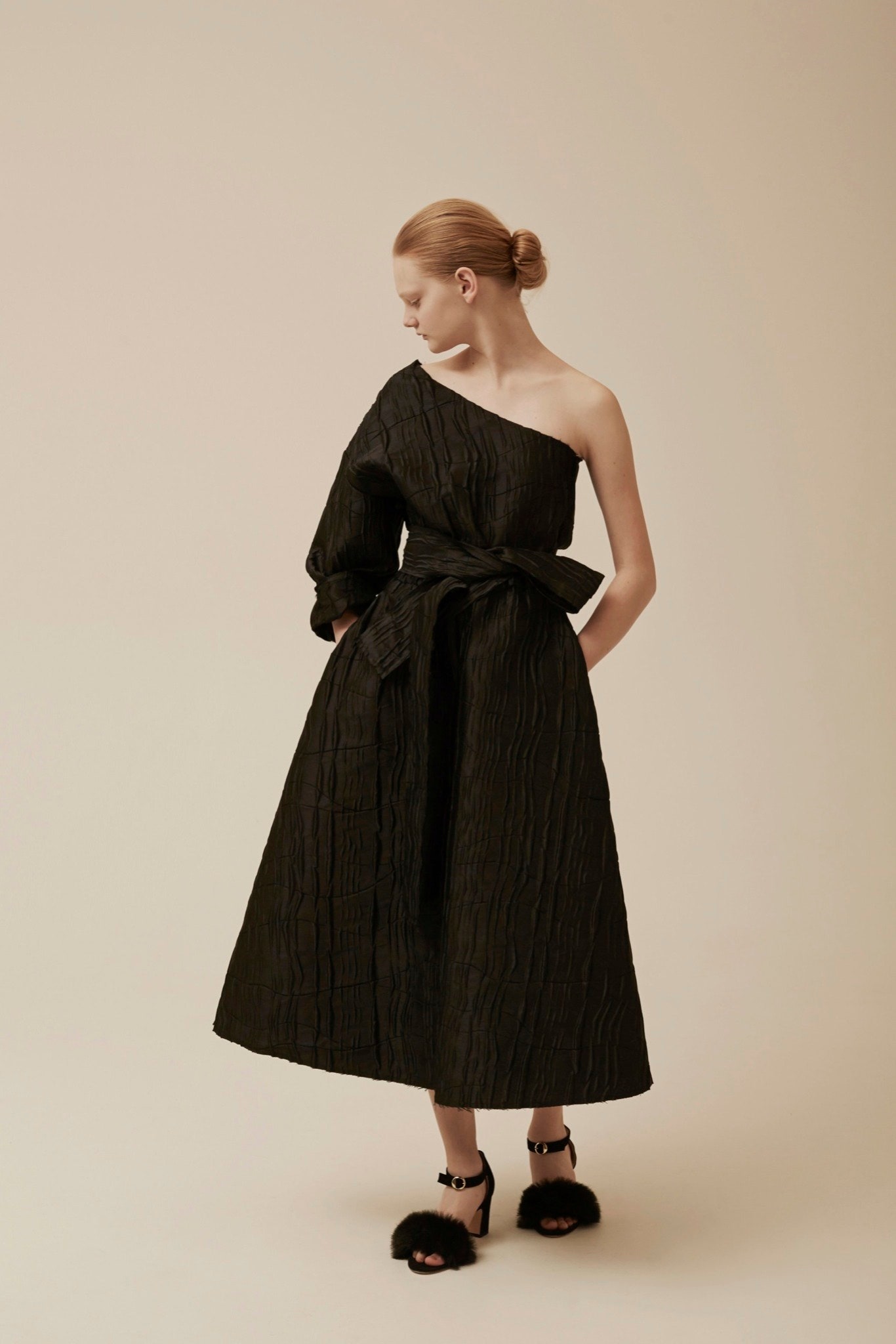black off-shoulder midi dress