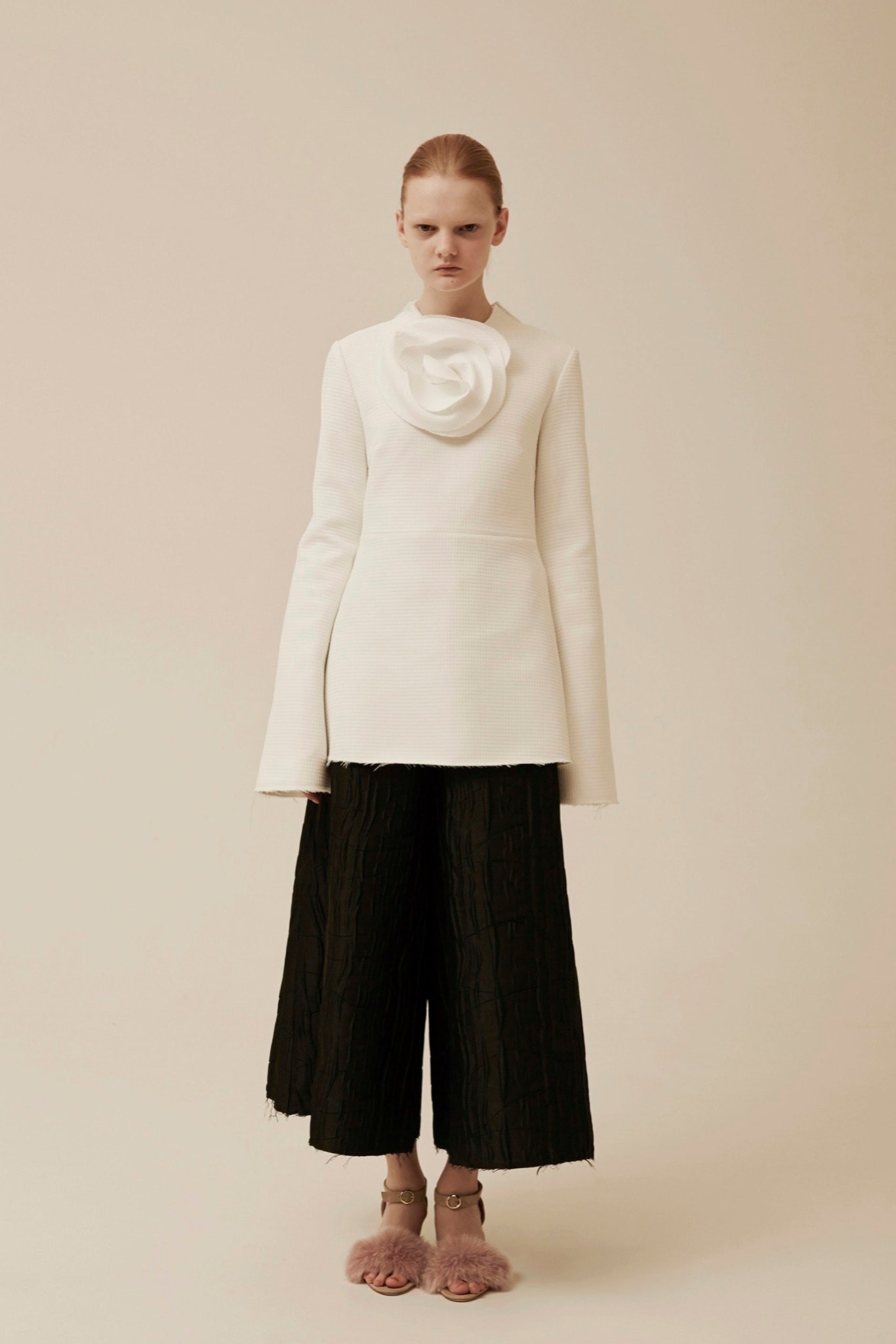 white cotton long-sleeve high-neck fitted layered top