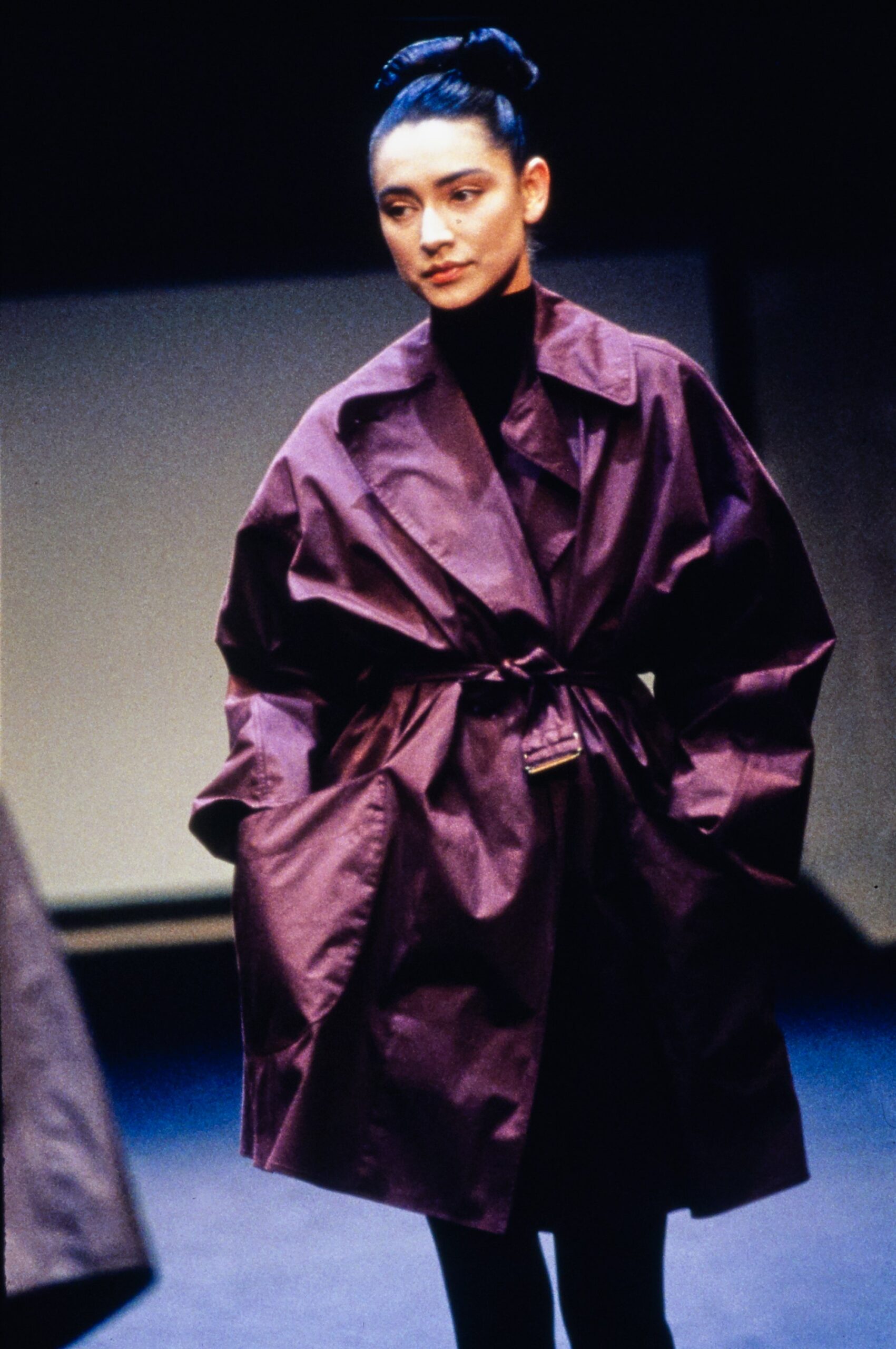 purple silk belted coat