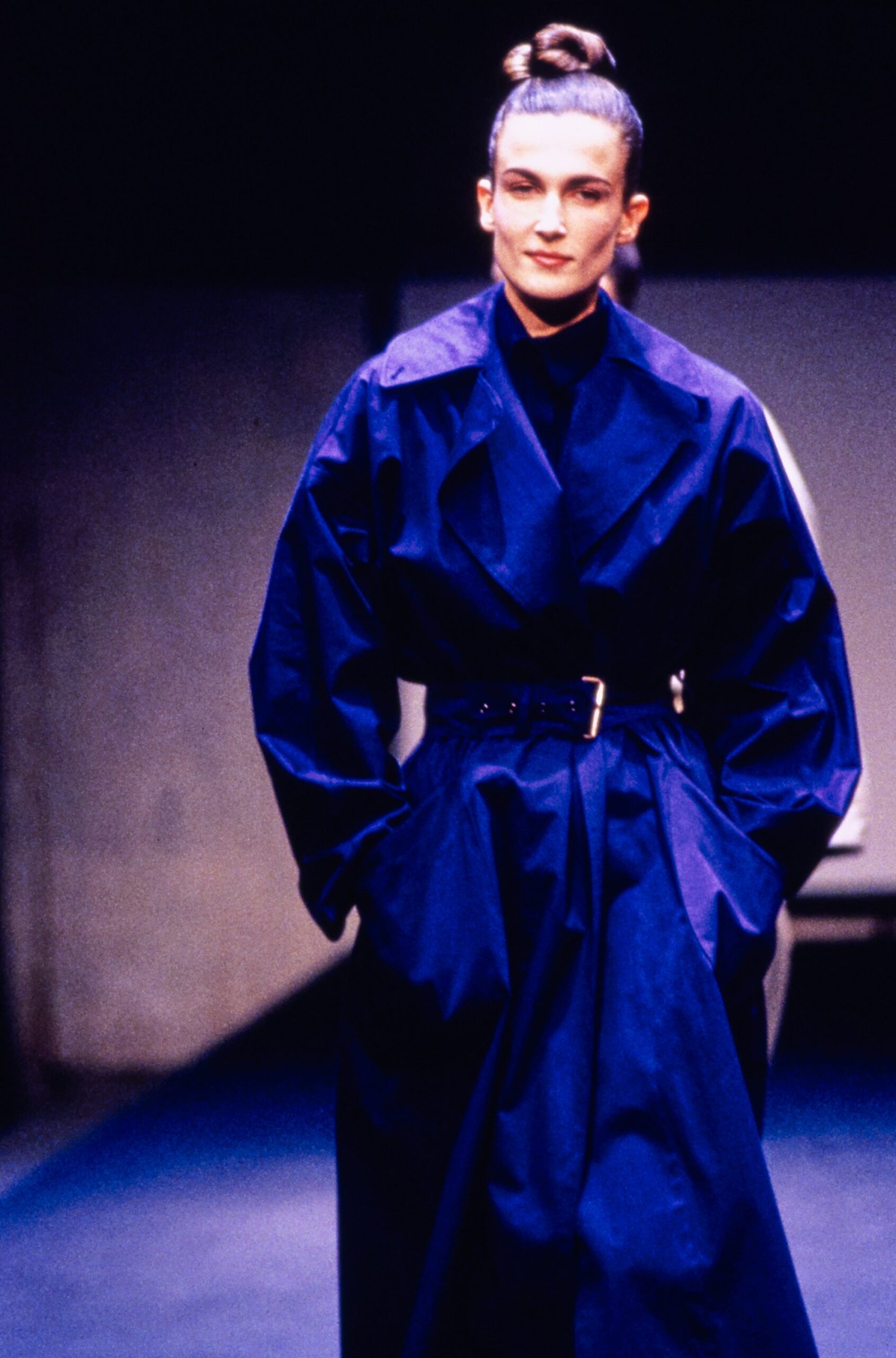 blue relaxed belted coat