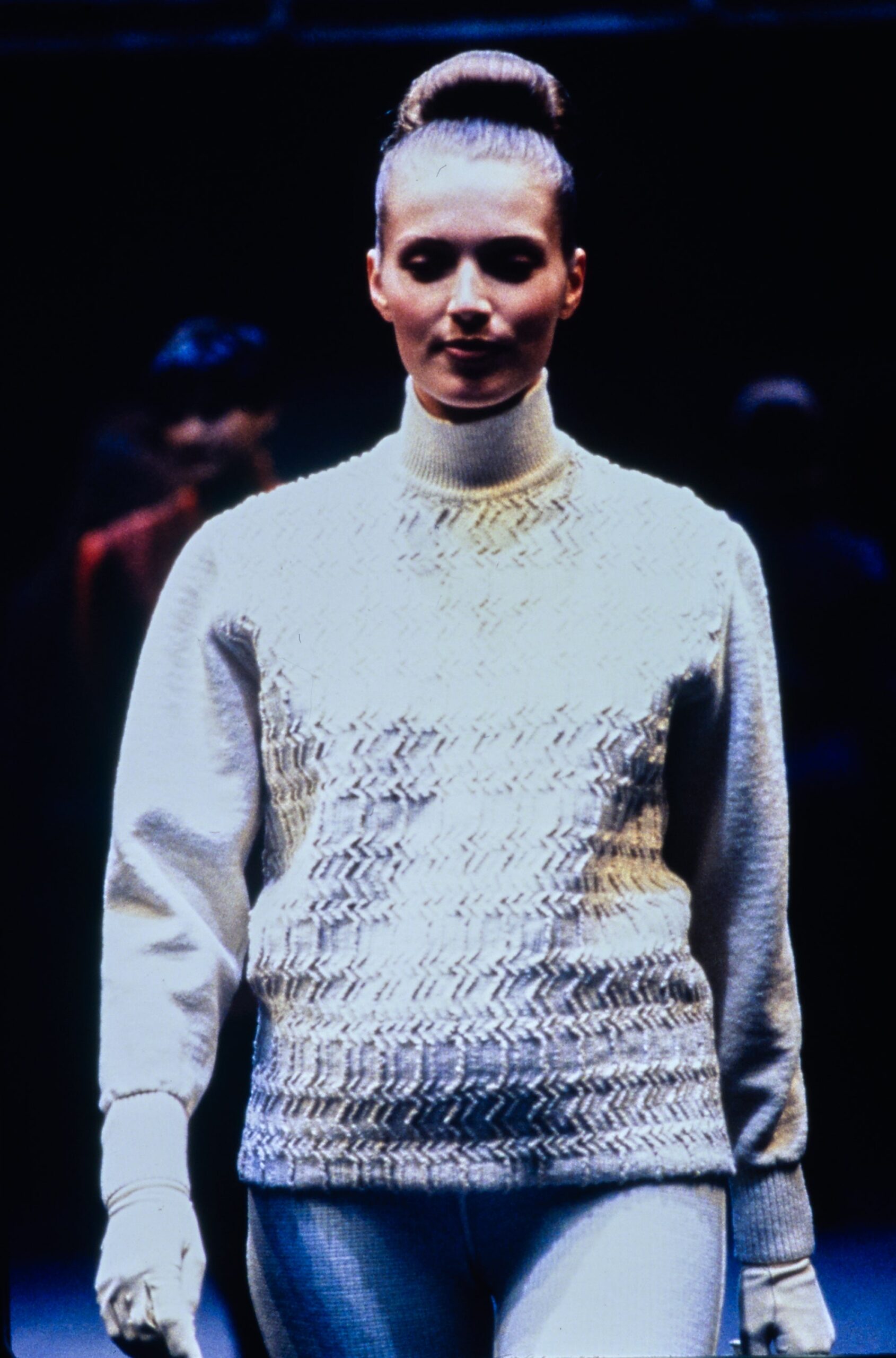 white wool long-sleeve turtleneck fitted textured sweater