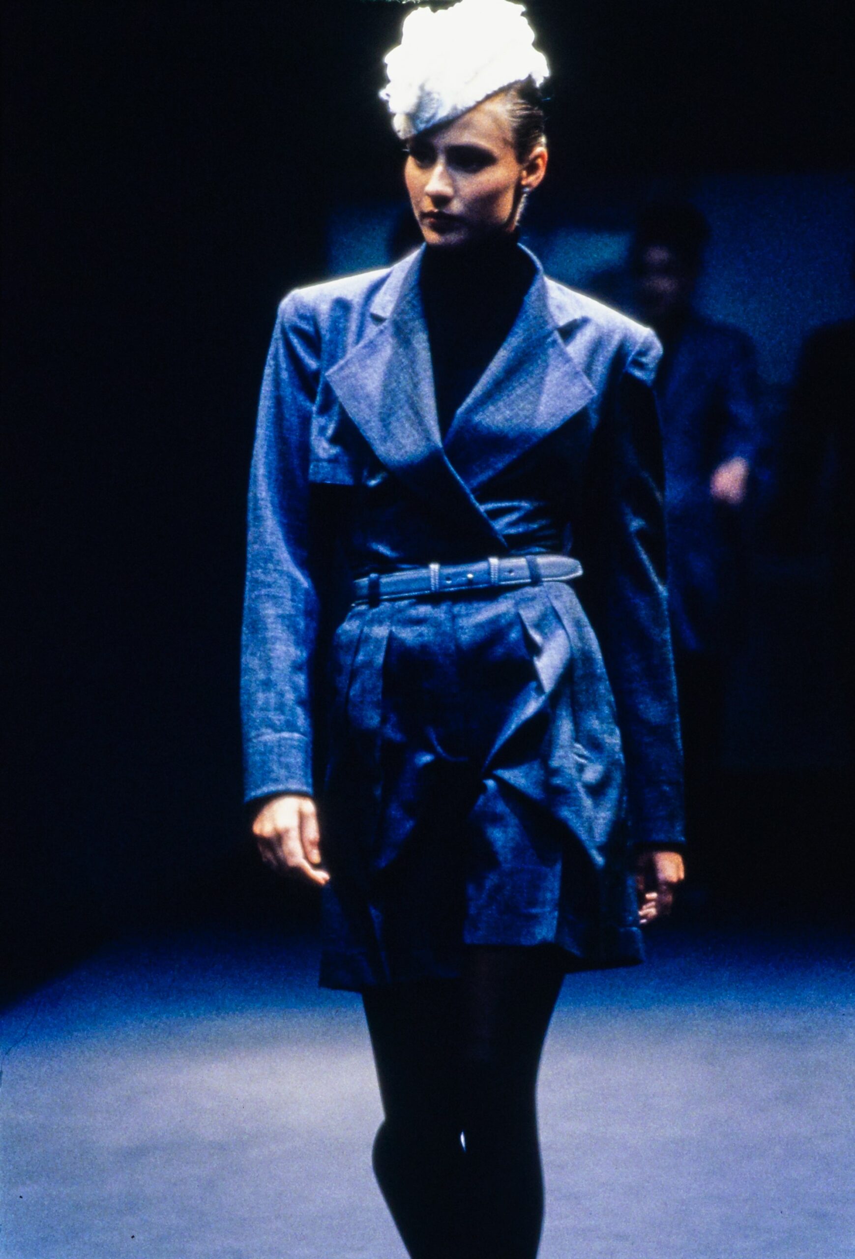 blue denim fitted blazer and dress