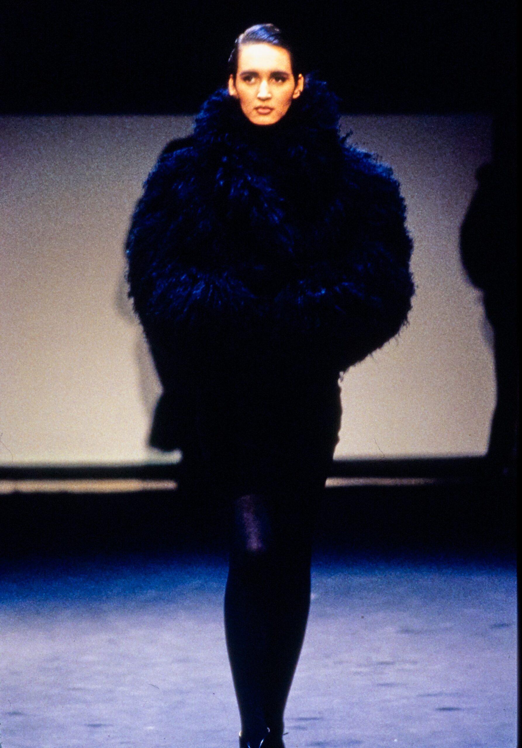 black fur fitted layered textured coat