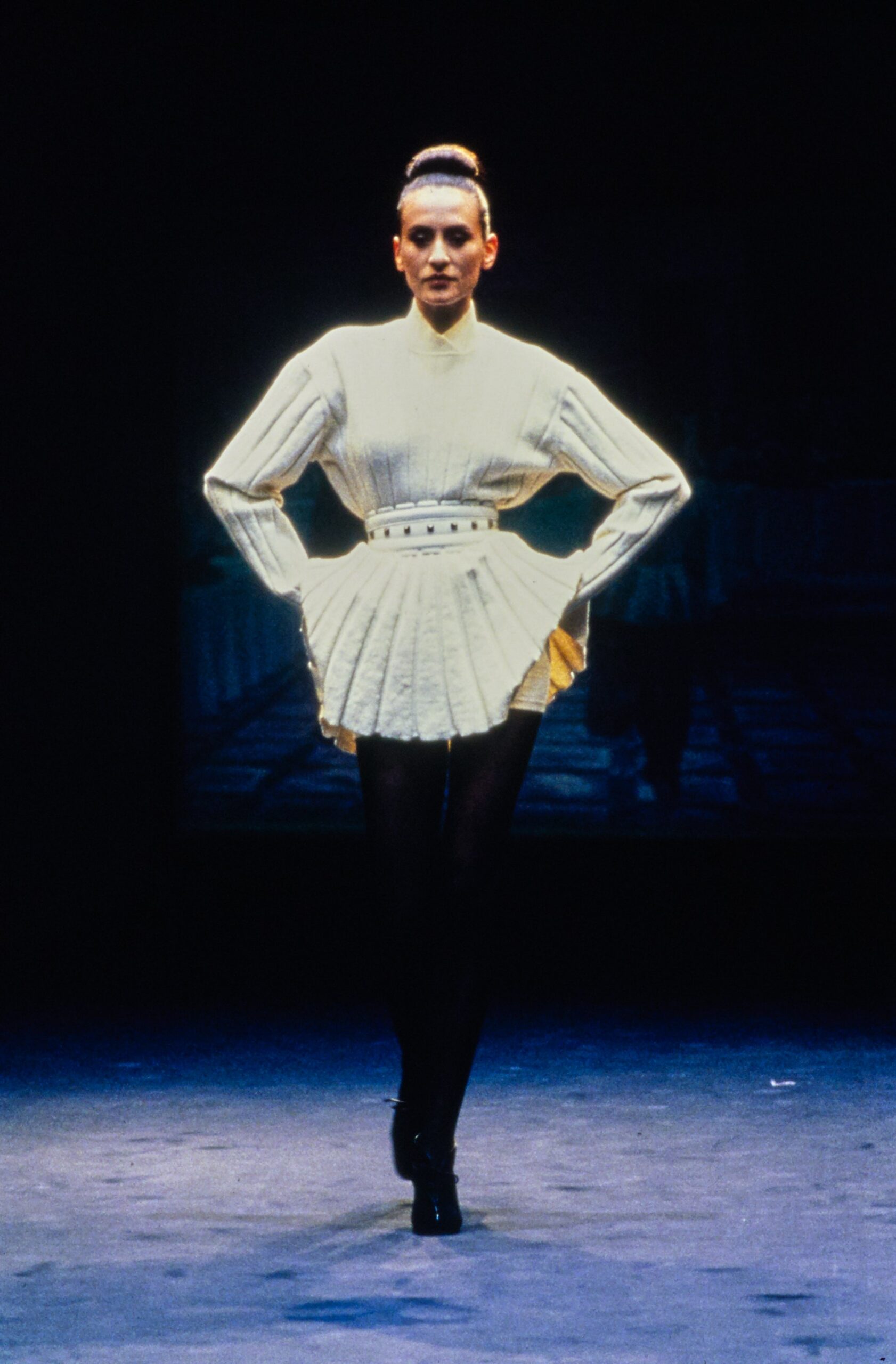 white fitted pleated dress