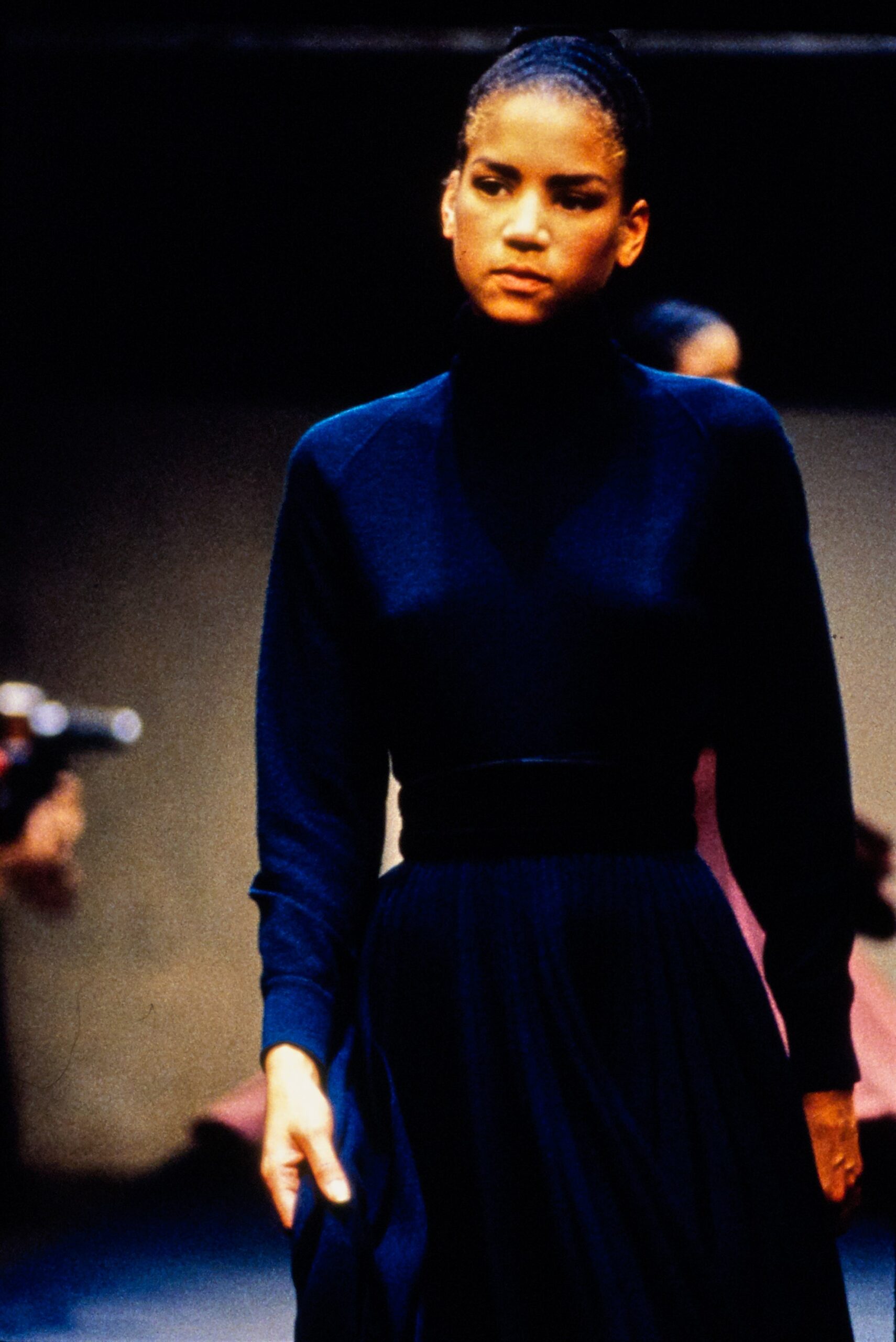 black wool long-sleeve dress