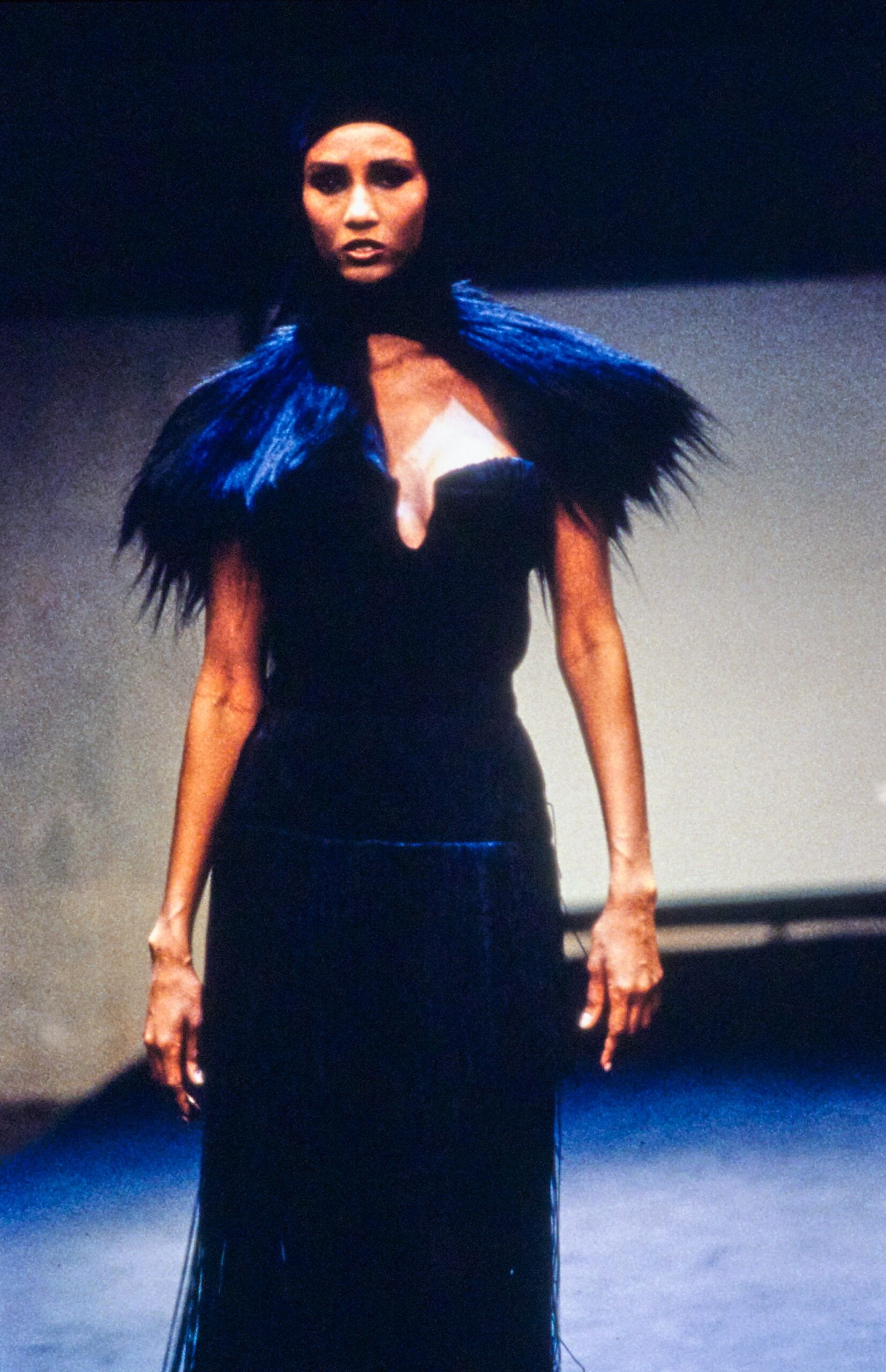 black silk sleeveless gown