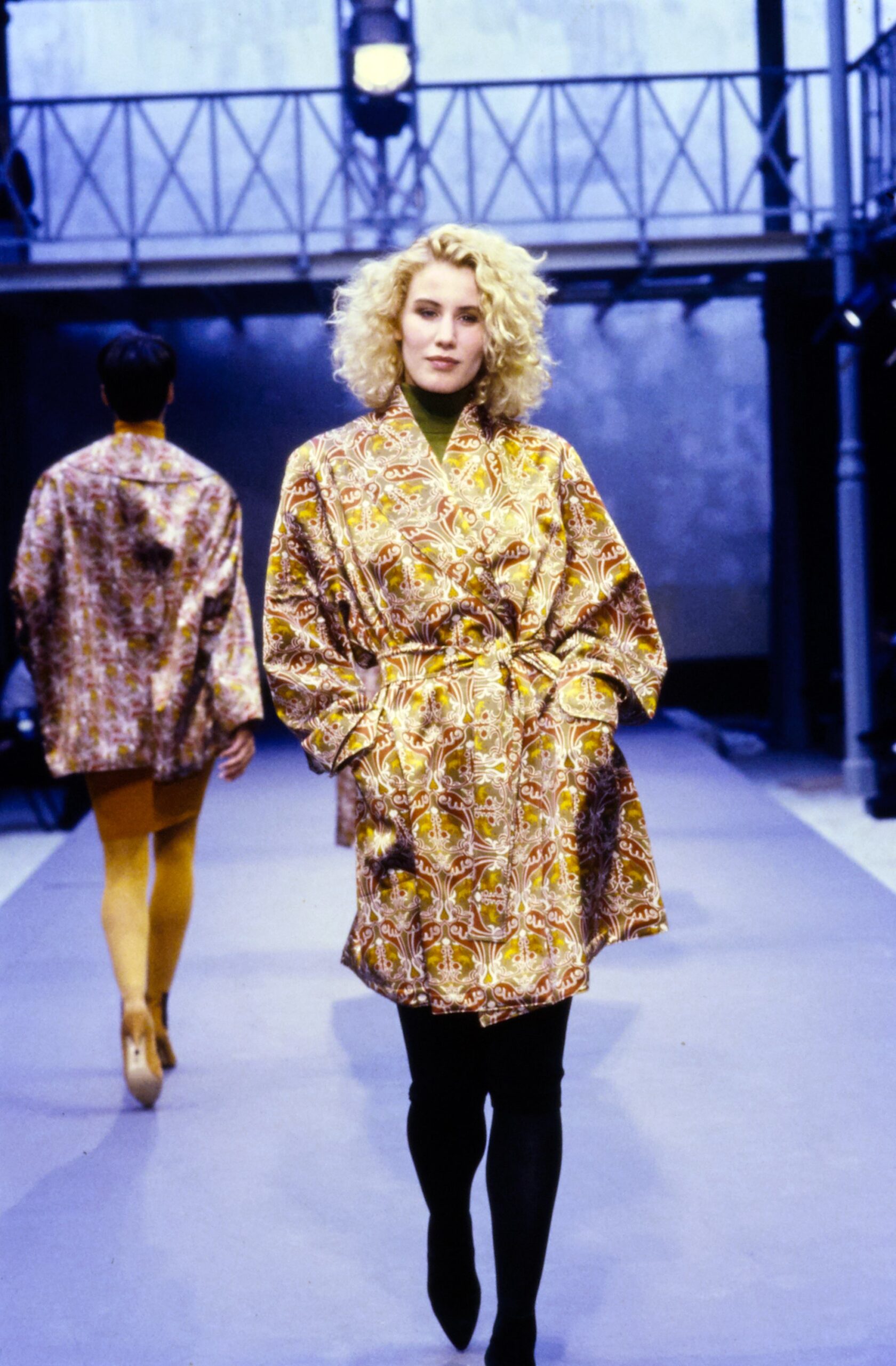 multi-patterned silk coat with black top