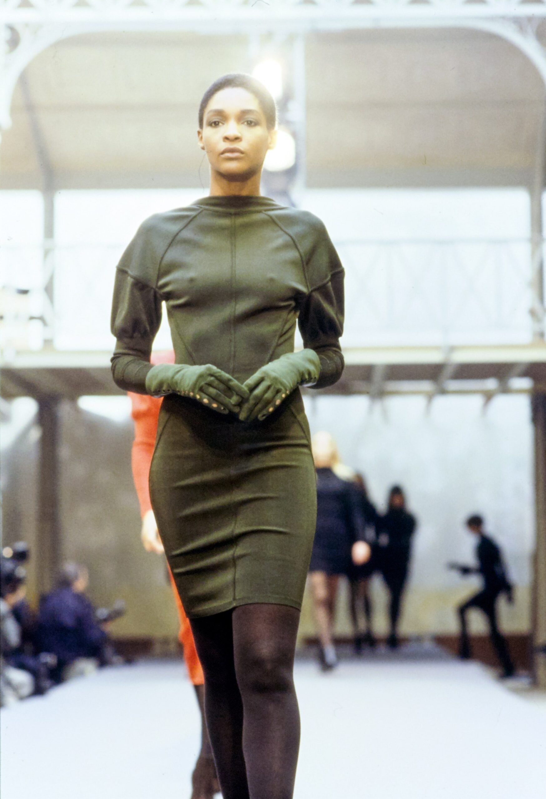 fitted green mini dress