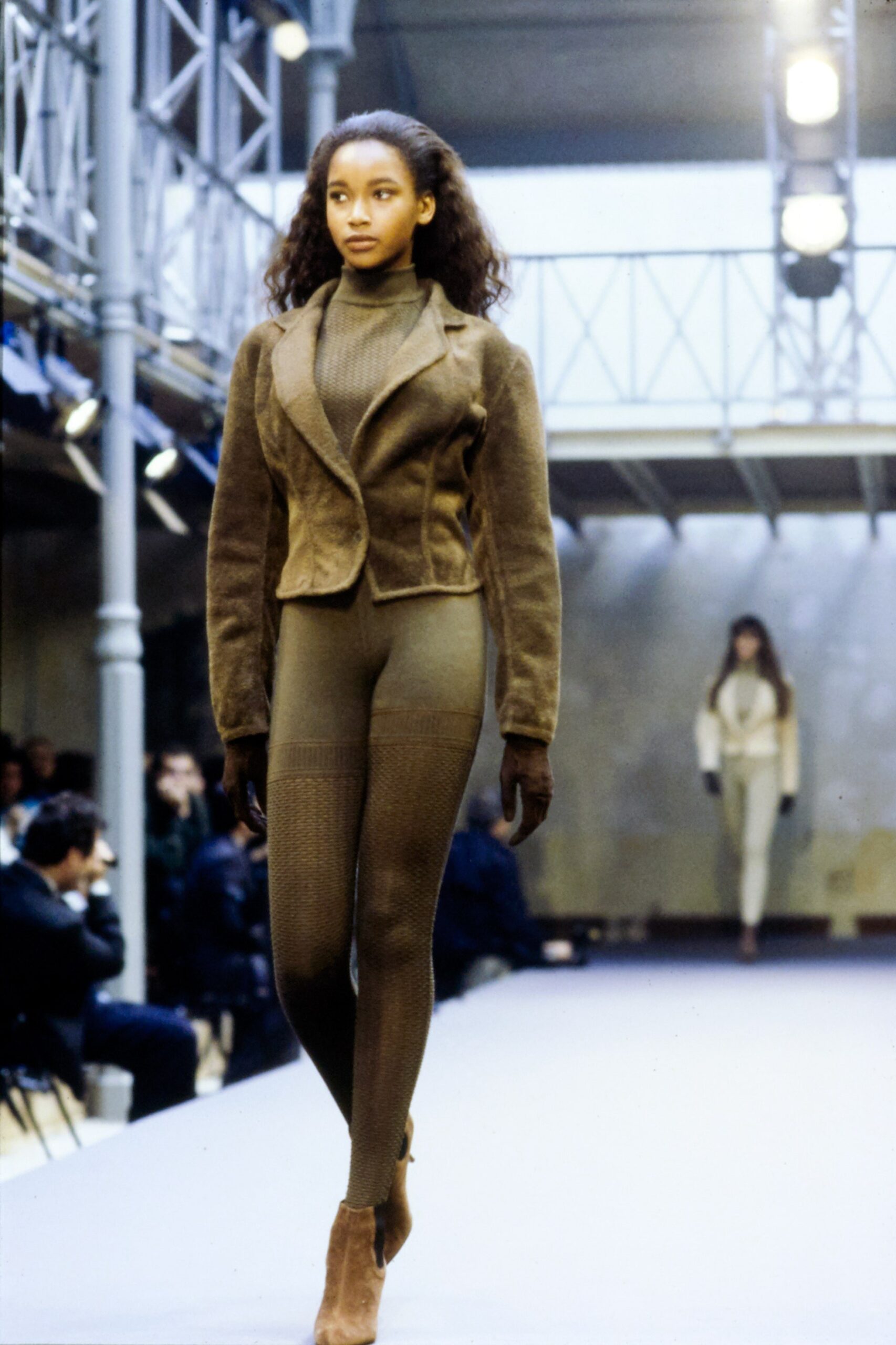 brown suede blazer and fitted top