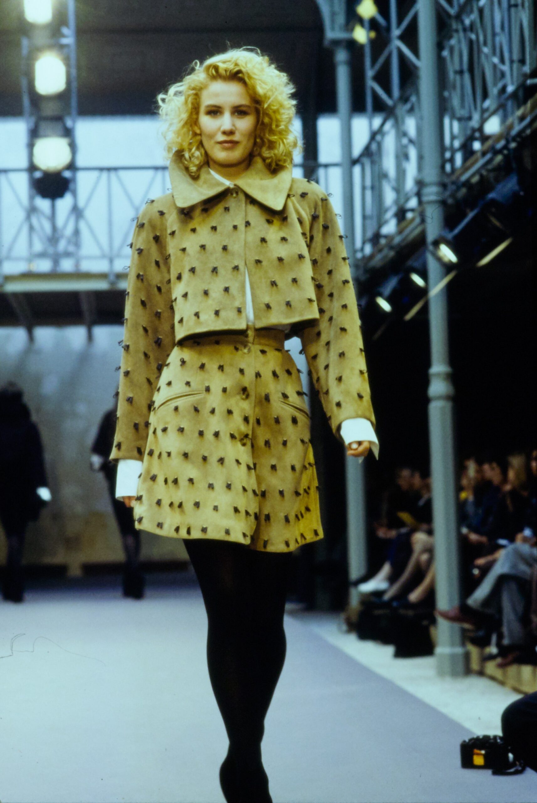 beige fitted jacket and skirt