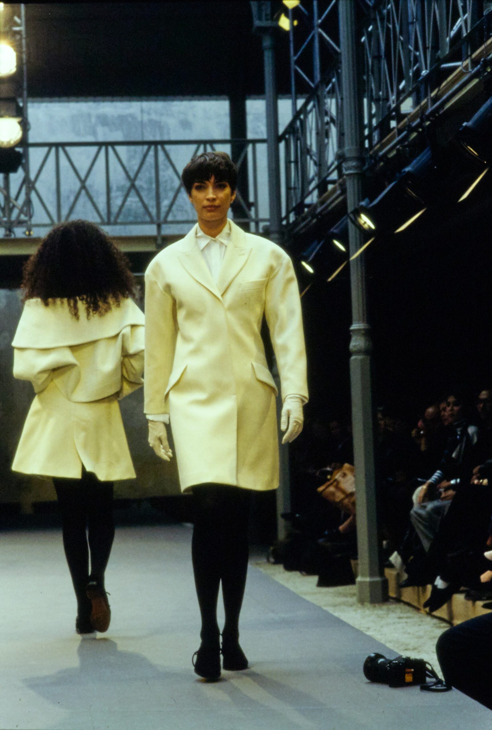 fitted white wool coat