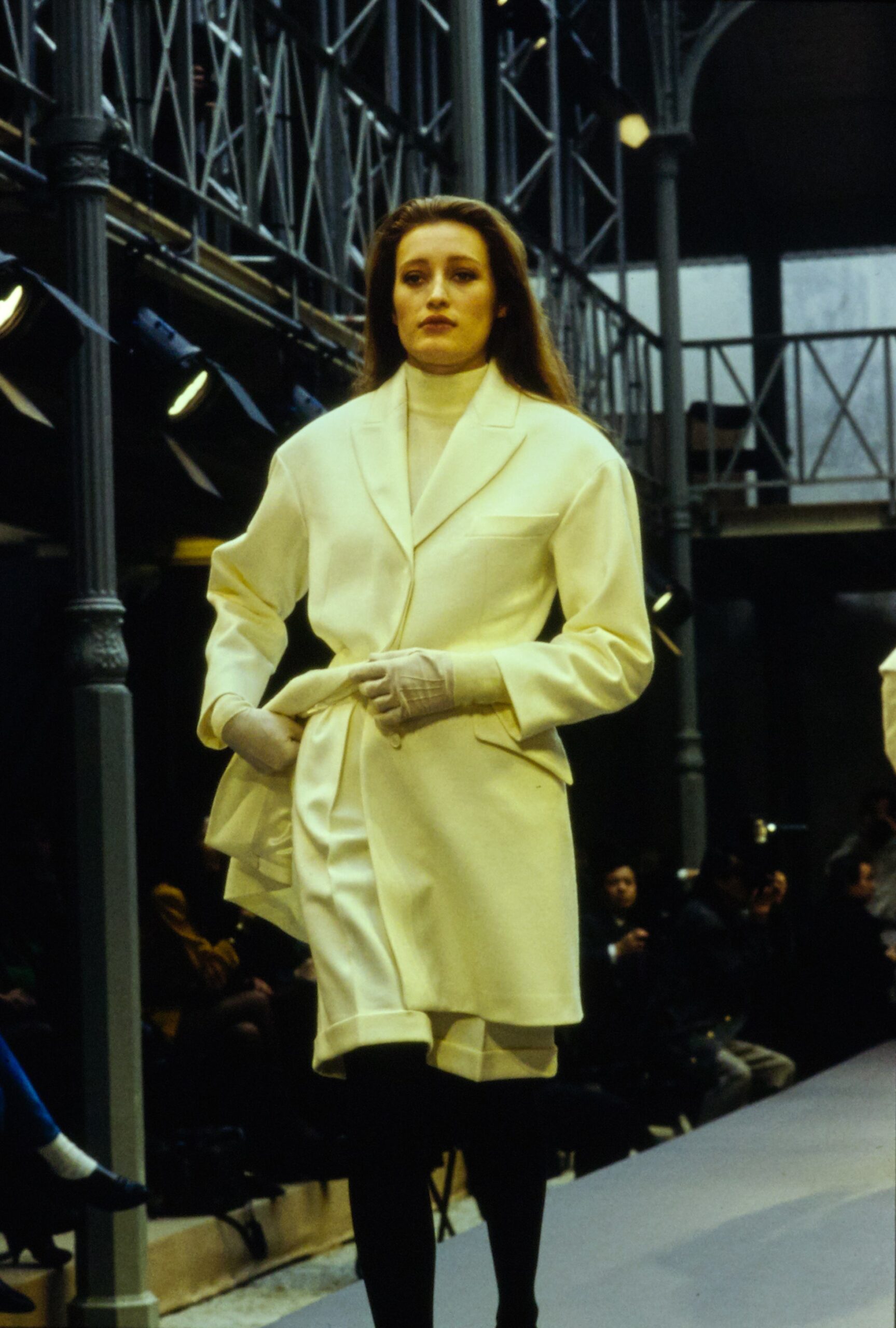 white tailored blazer with turtleneck