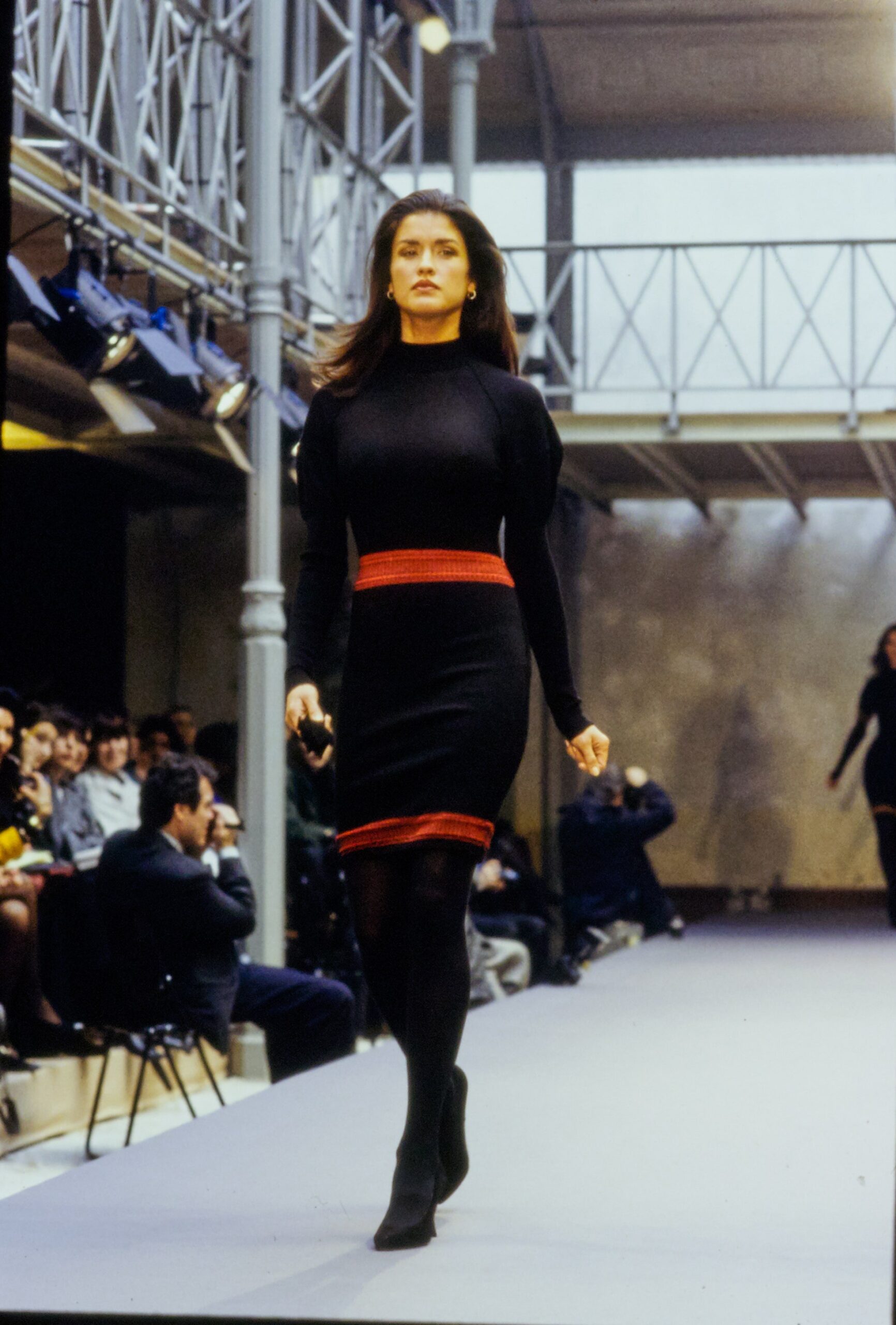 black fitted mini dress with red detail