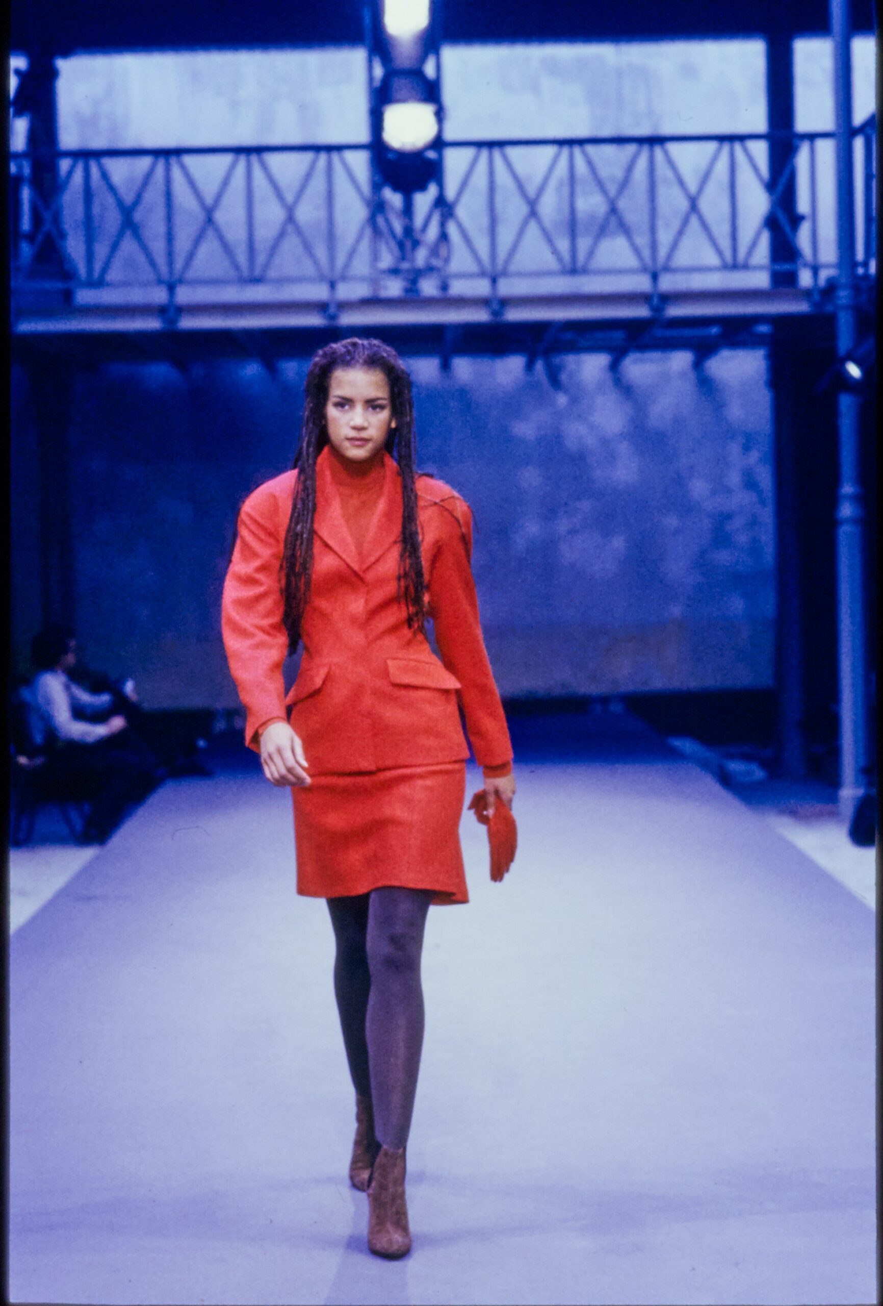 red fitted blazer and mini skirt